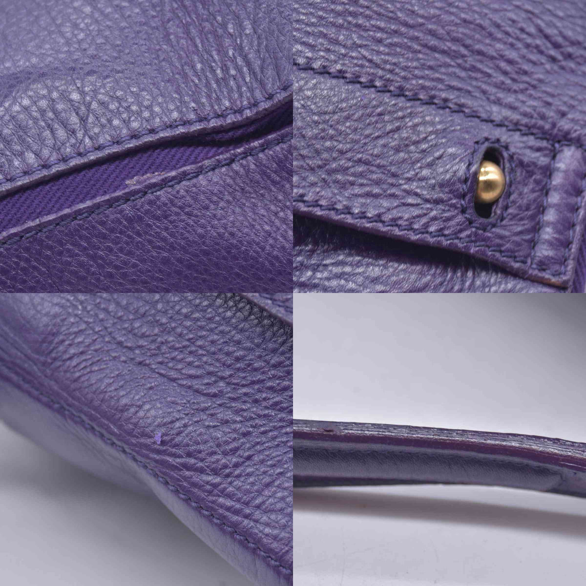 $1890 SAINT LAURENT Grained Leather Muse Two Top Handle Bag Purple CONSIGNMENT 10021248