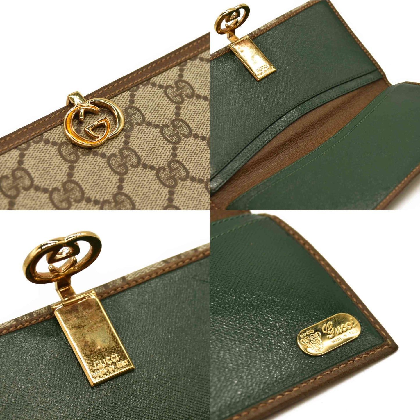 GUCCI Interlocking G GG Logo PVC Long Bifold Wallet Beige Green
