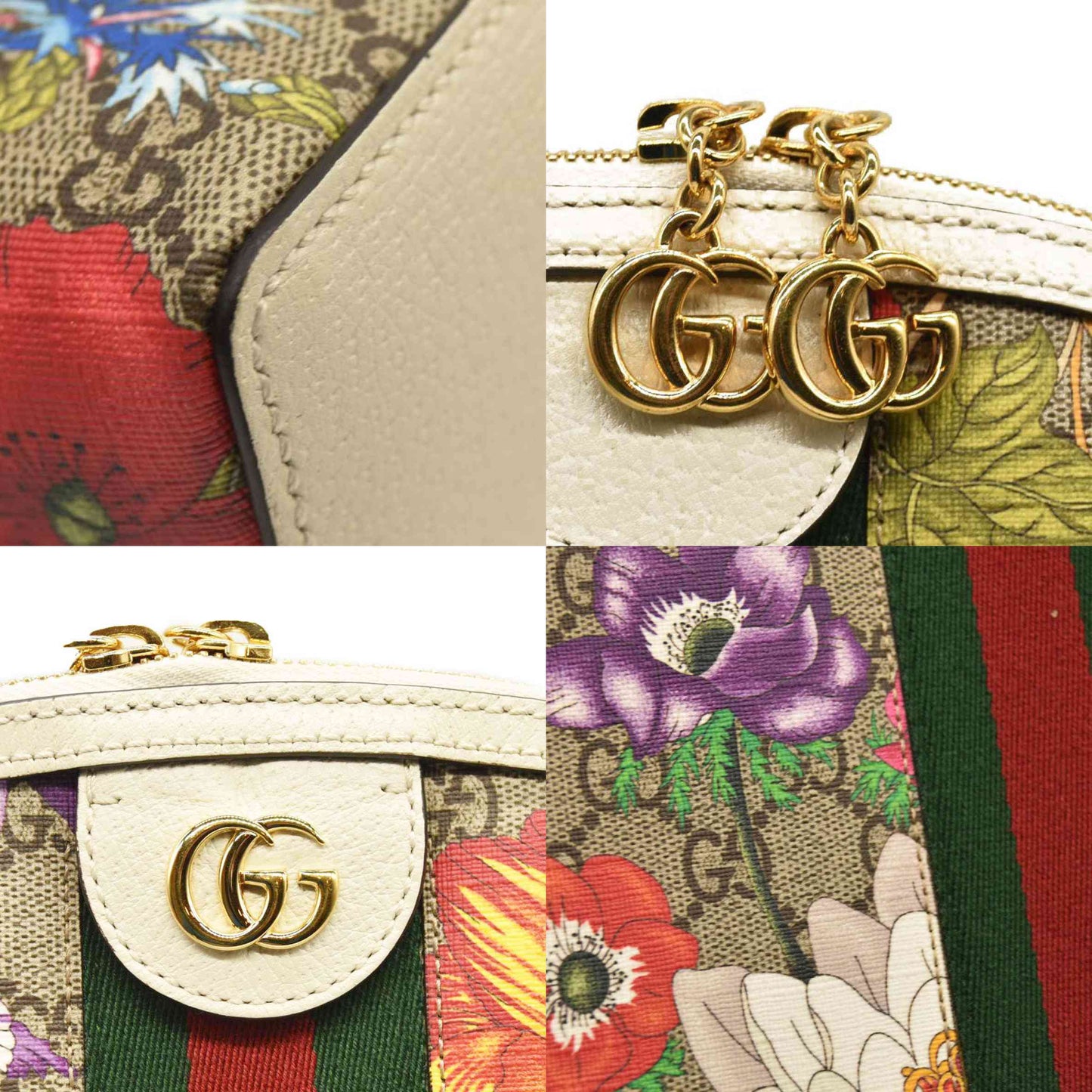 Gucci GG Supreme Monogram Flora Web GG Small Ophidia Dome Shoulder Bag White