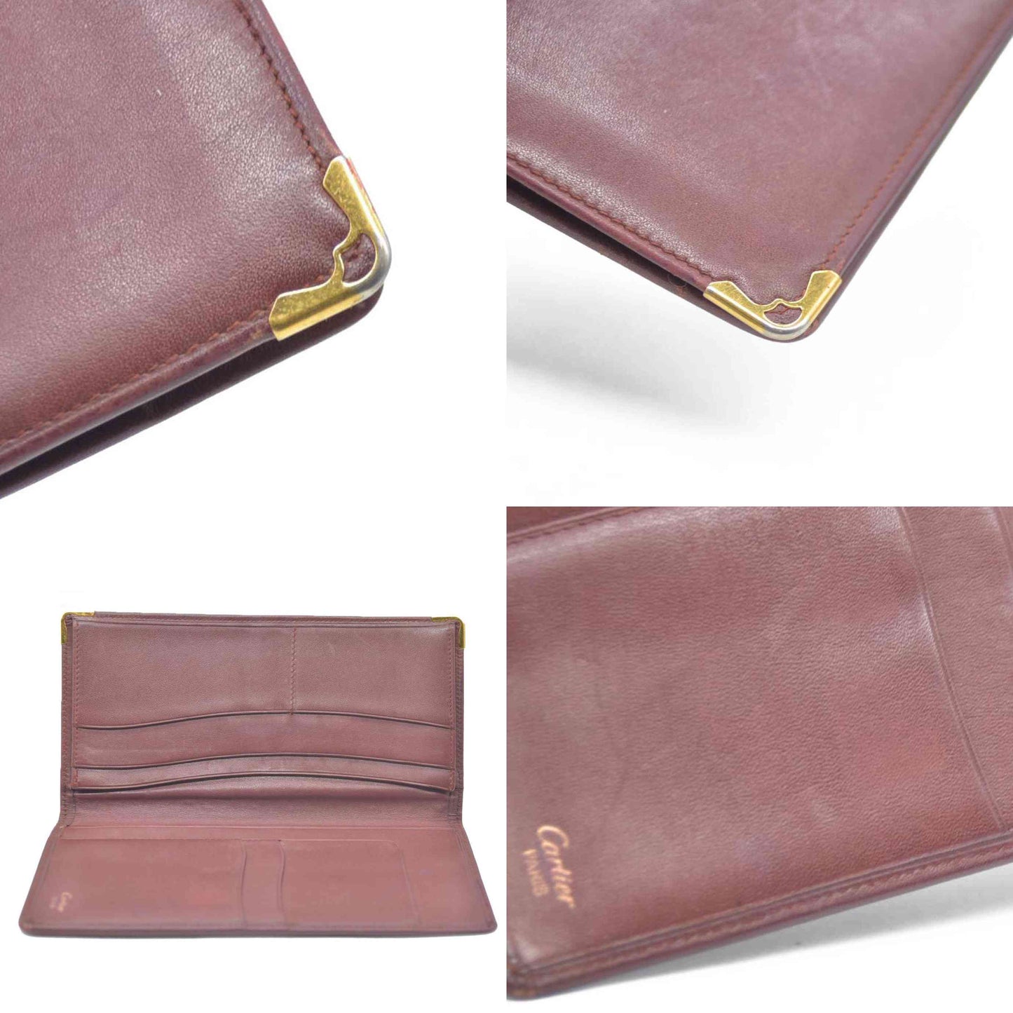 Must de Cartier Leather Bifold Long Wallet Bordeaux