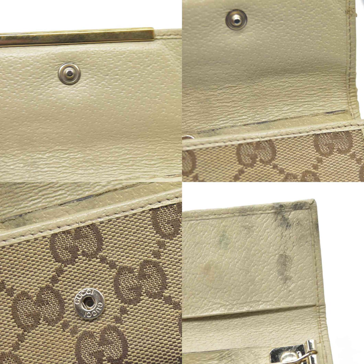 GUCCI Logo Plate GG Logo Canvas 6 Ring Key Case Beige