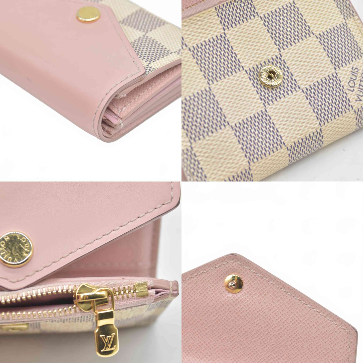 $605 Louis Vuitton Damier Azur Zoe Wallet Rose Ballerine RFID