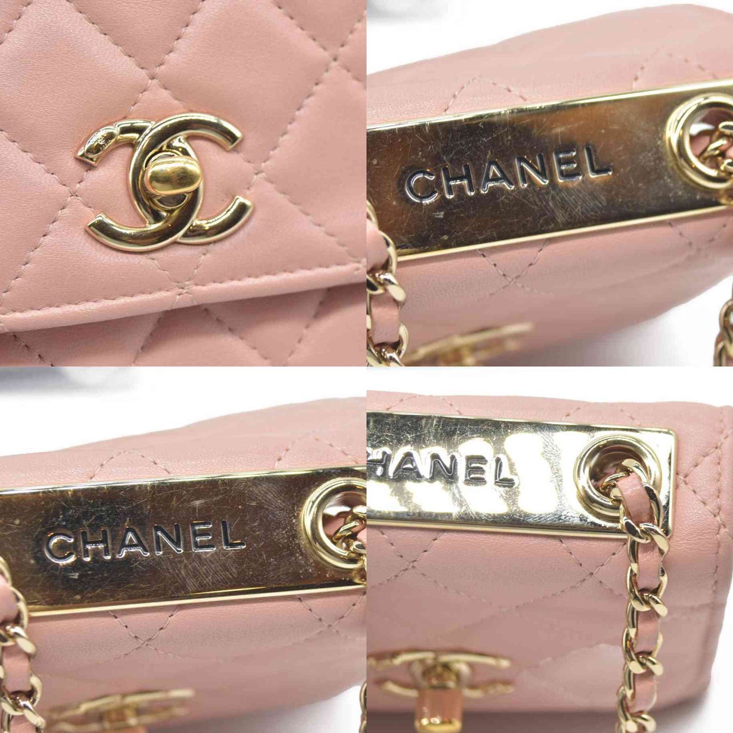 $2900 Chanel Lambskin Quilted Mini Trendy CC Clutch With Chain Light Pink