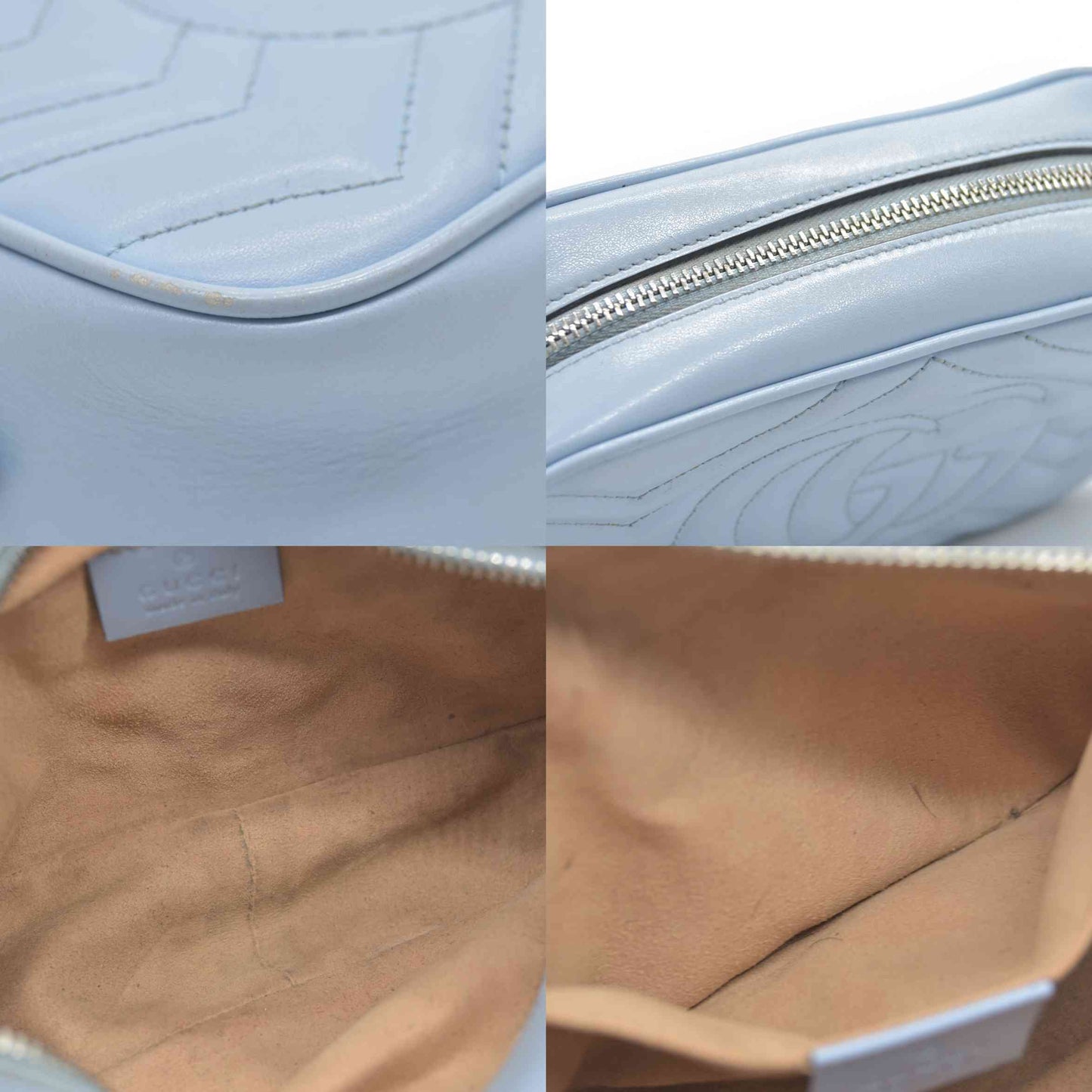 $1800 Gucci  Calfskin Matelasse Mini GG Marmont Chain Shoulder Bag Light Blue