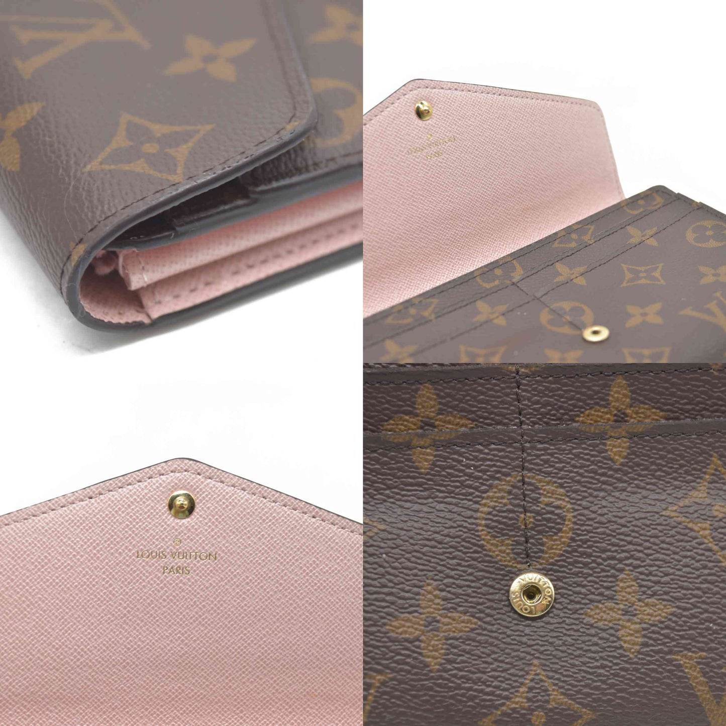 $775 Louis Vuitton  Monogram Sarah Wallet NM Rose Ballerine RFID