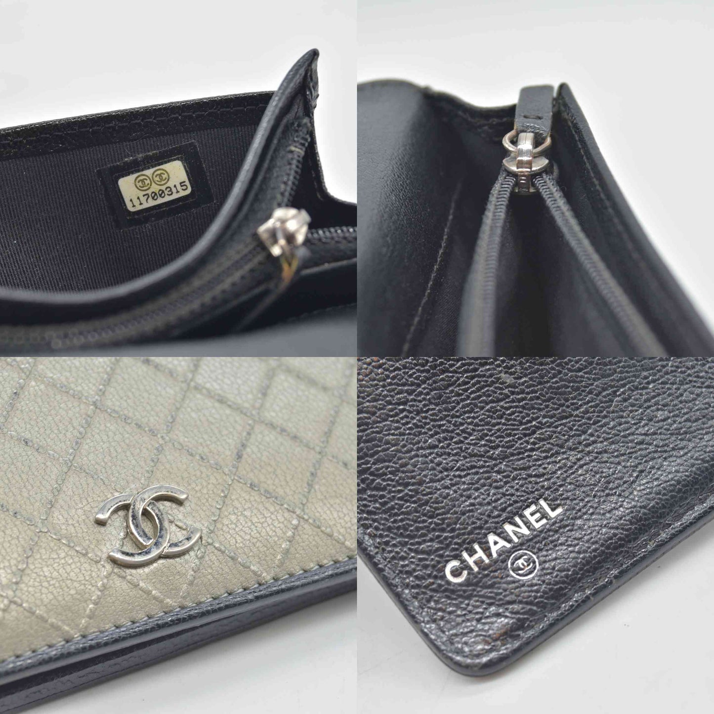 $995 2006 Chanel Metallic Calfskin Diamond Embossed Yen Wallet Grey