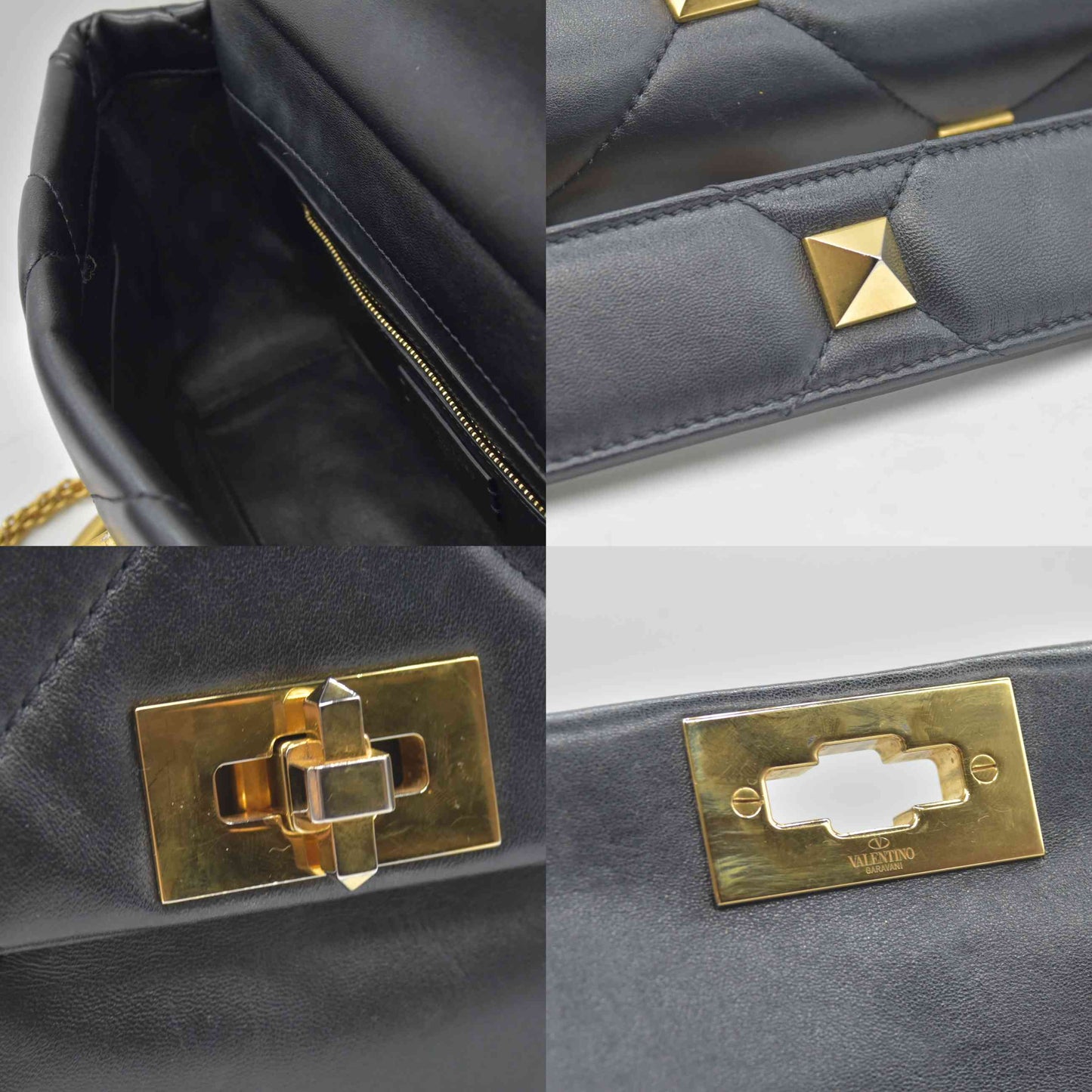 $3550 Valentino Garavani Nappa Large Roman Stud Shoulder Bag Black