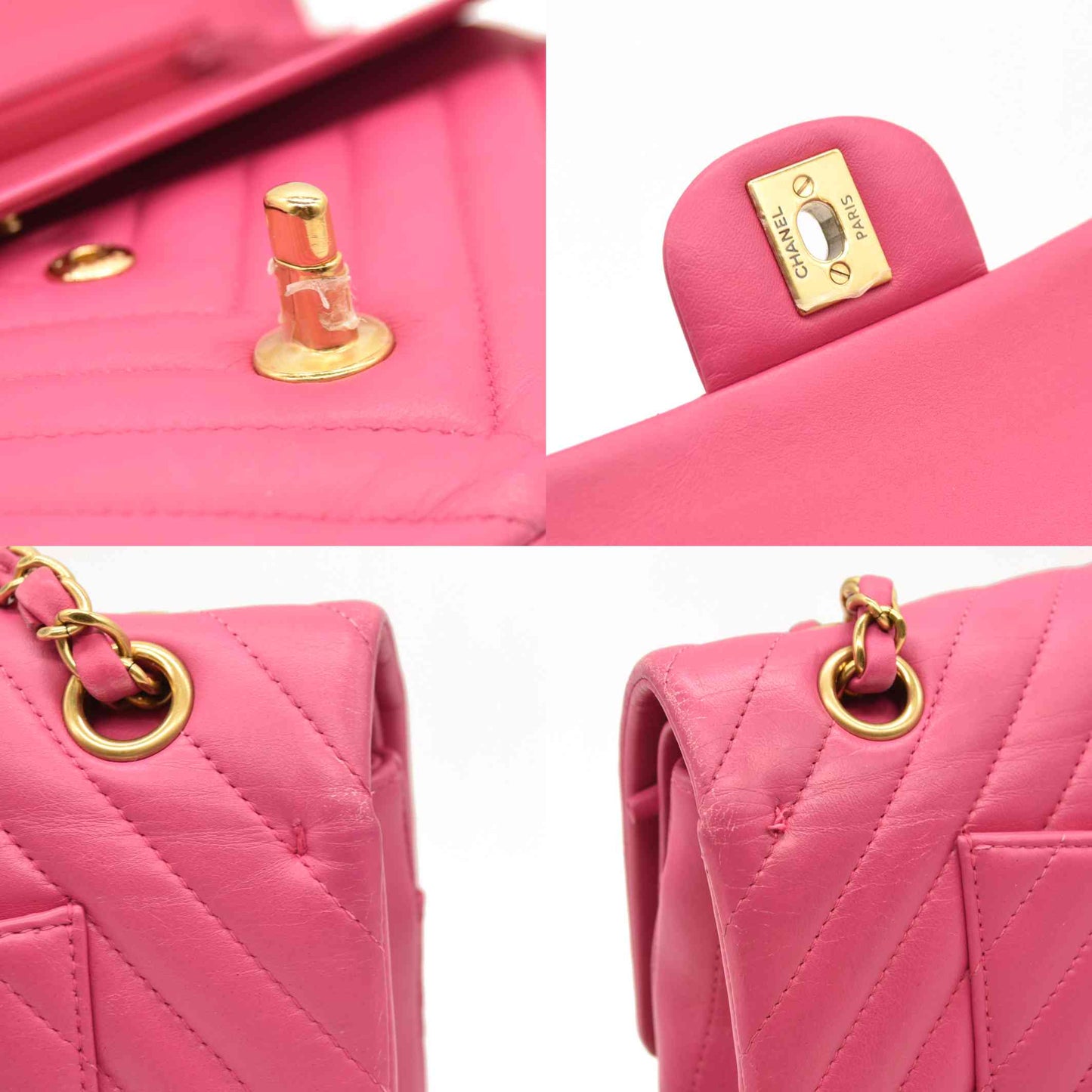 Chanel  Lambskin Chevron Quilted Medium Double Flap Pink