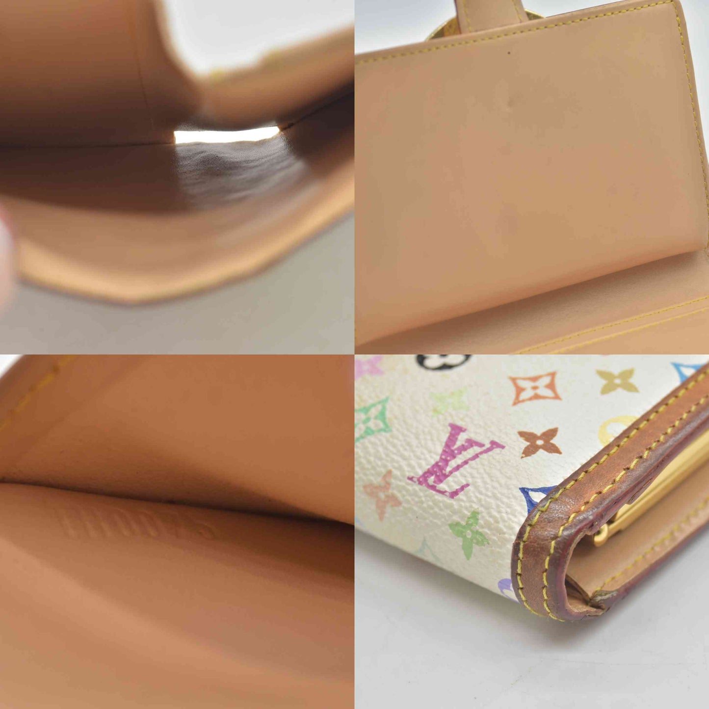 $790 2005 Louis Vuitton Monogram Multicolor French Purse Wallet White TH0075