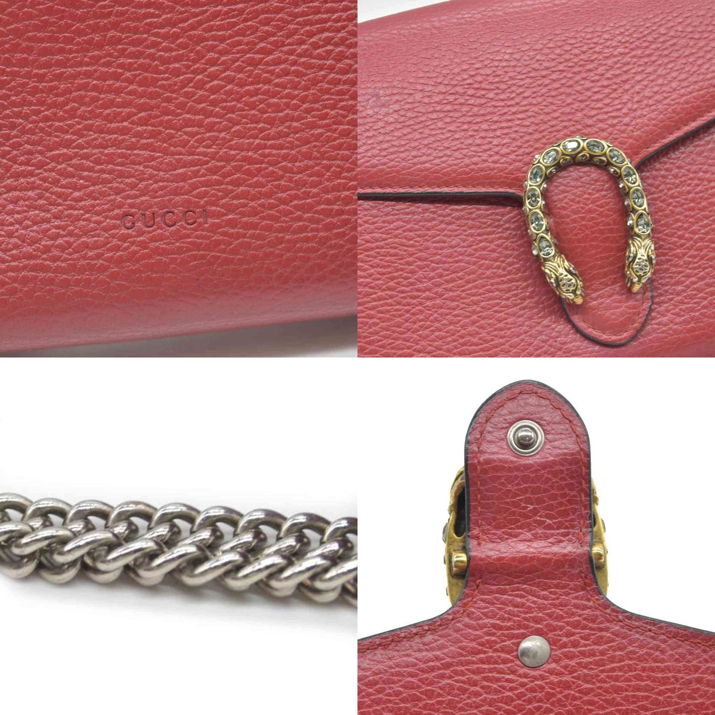 $1800 Gucci Leather Dionysus Wallet On Chain Mini Red Leather