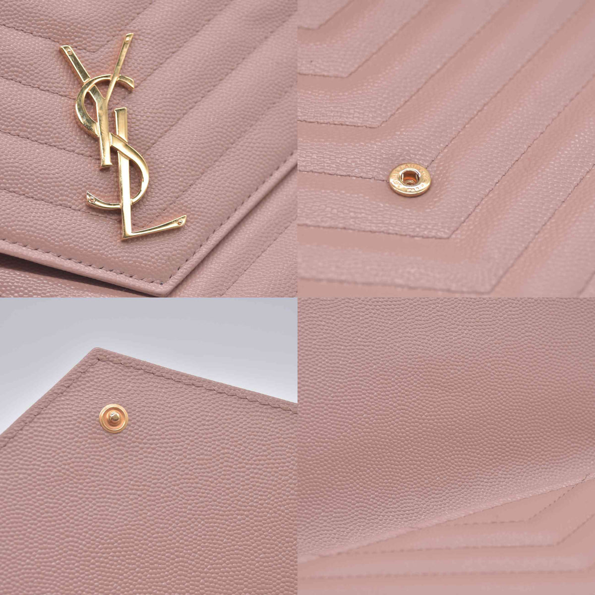 $850 2022 Saint Laurent Grain De Poudre Matelasse Chevron Monogram Envelope Clutch