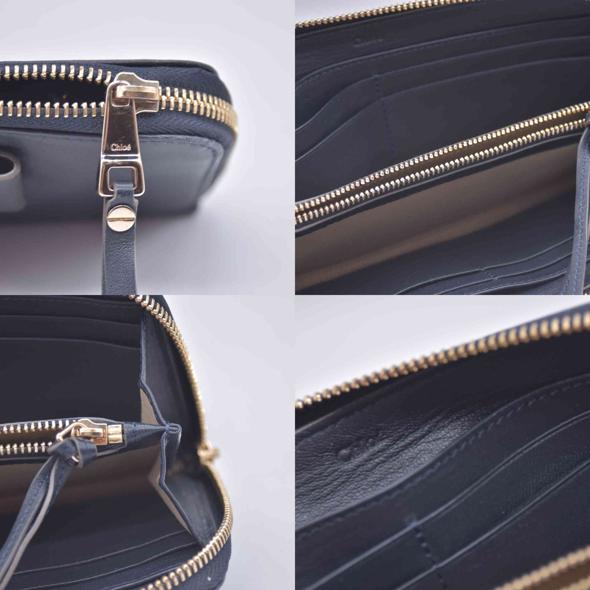 $550 Chloe Blue Leather Bow Bobbie Zippy Long Wallet 10020987