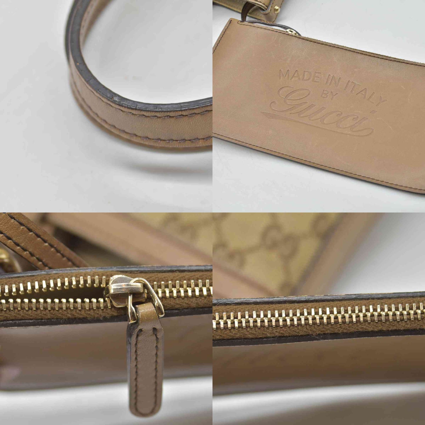 $1040 GUCCI Canvas Monogram Craft Tote Beige Brown Hand Tote Bag