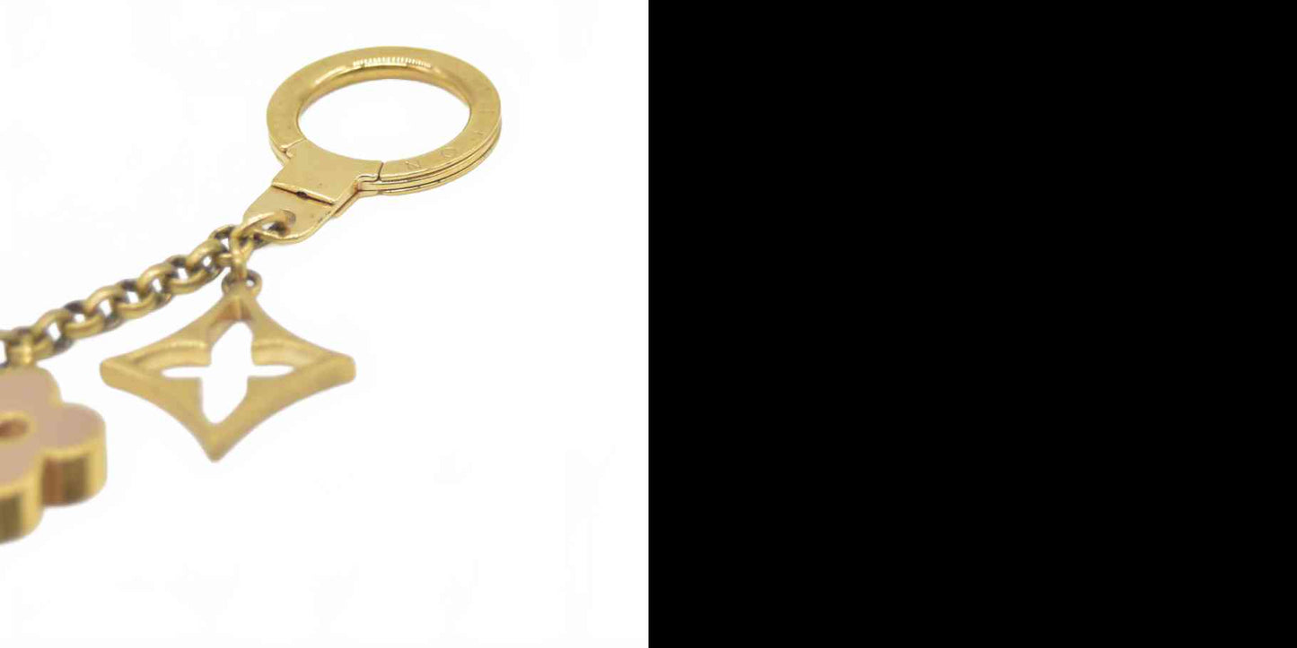 $655 2014 Louis Vuitton Brass Enamel Fleur De Monogram Bag Charm Chain Gold DP0164