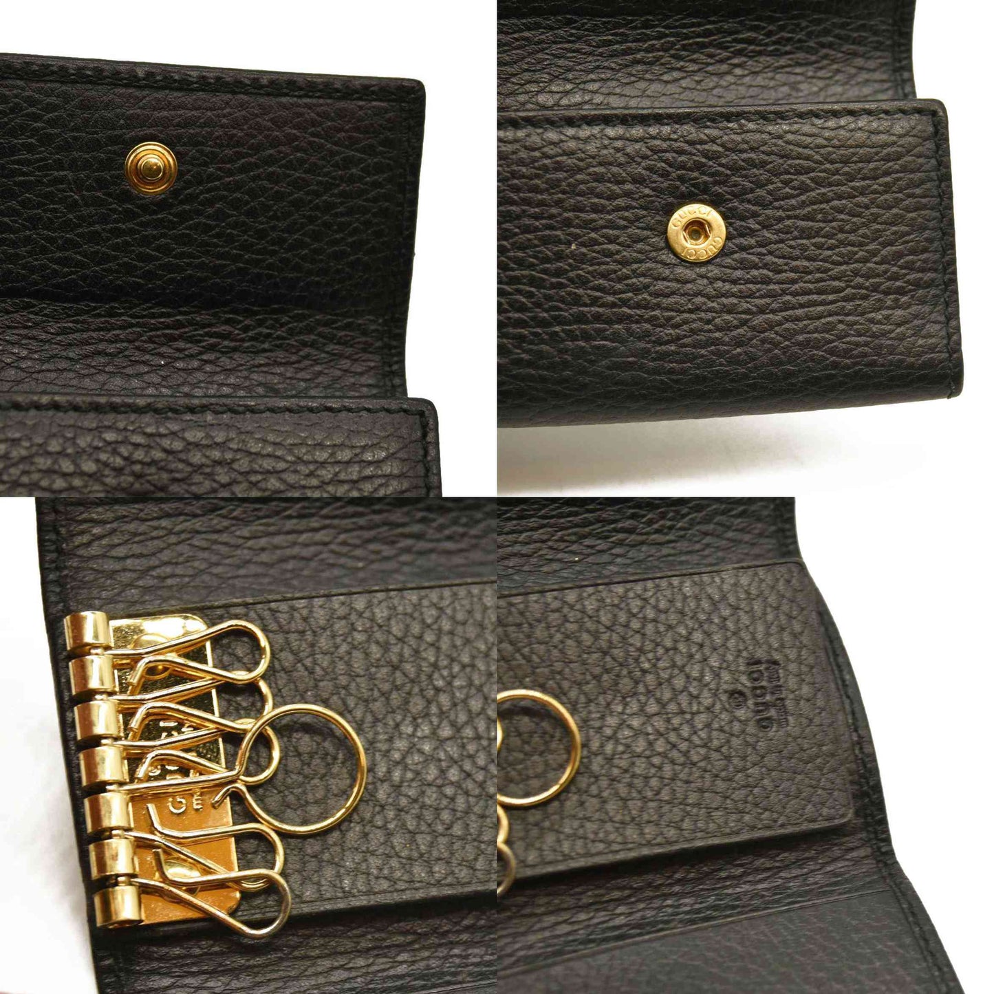 Gucci Pebbled Calfskin GG Marmont 6 Key Holder Black