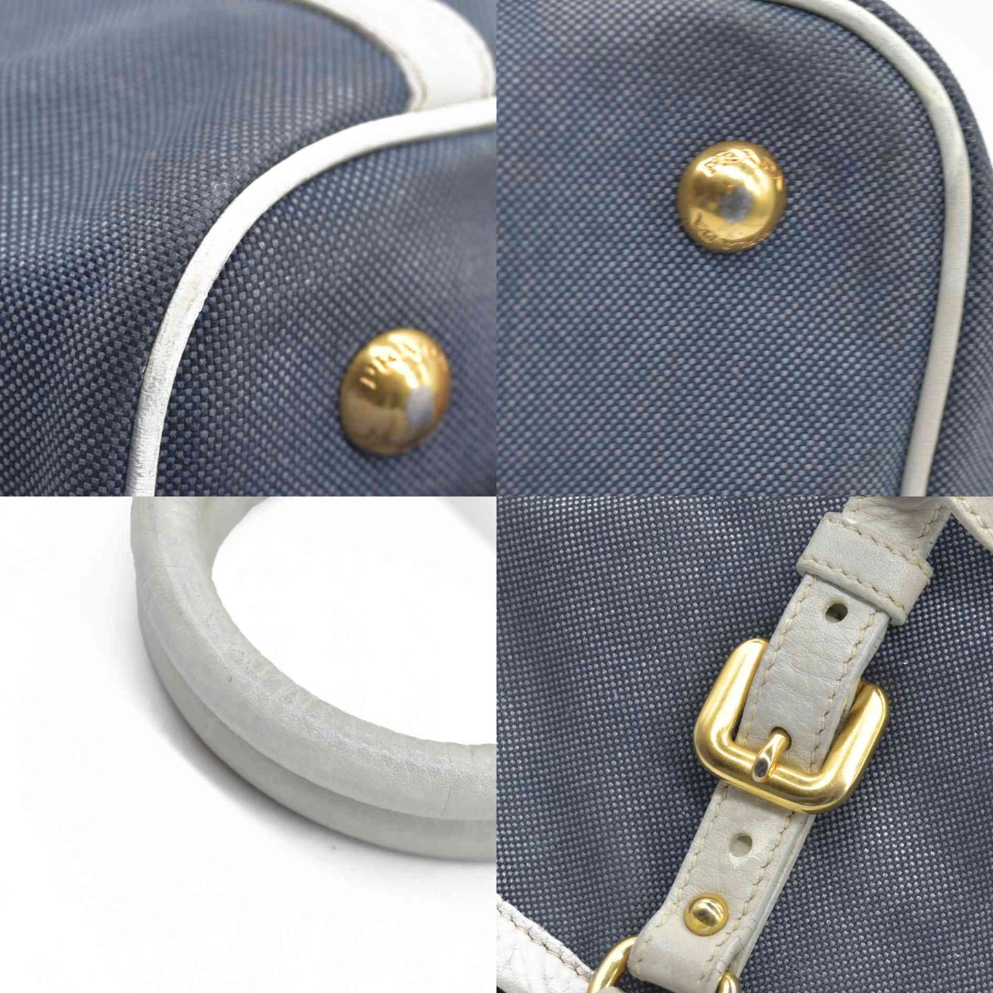 $2400 Prada Canapa Logo Jacquard Handle Bag Blue Denim
