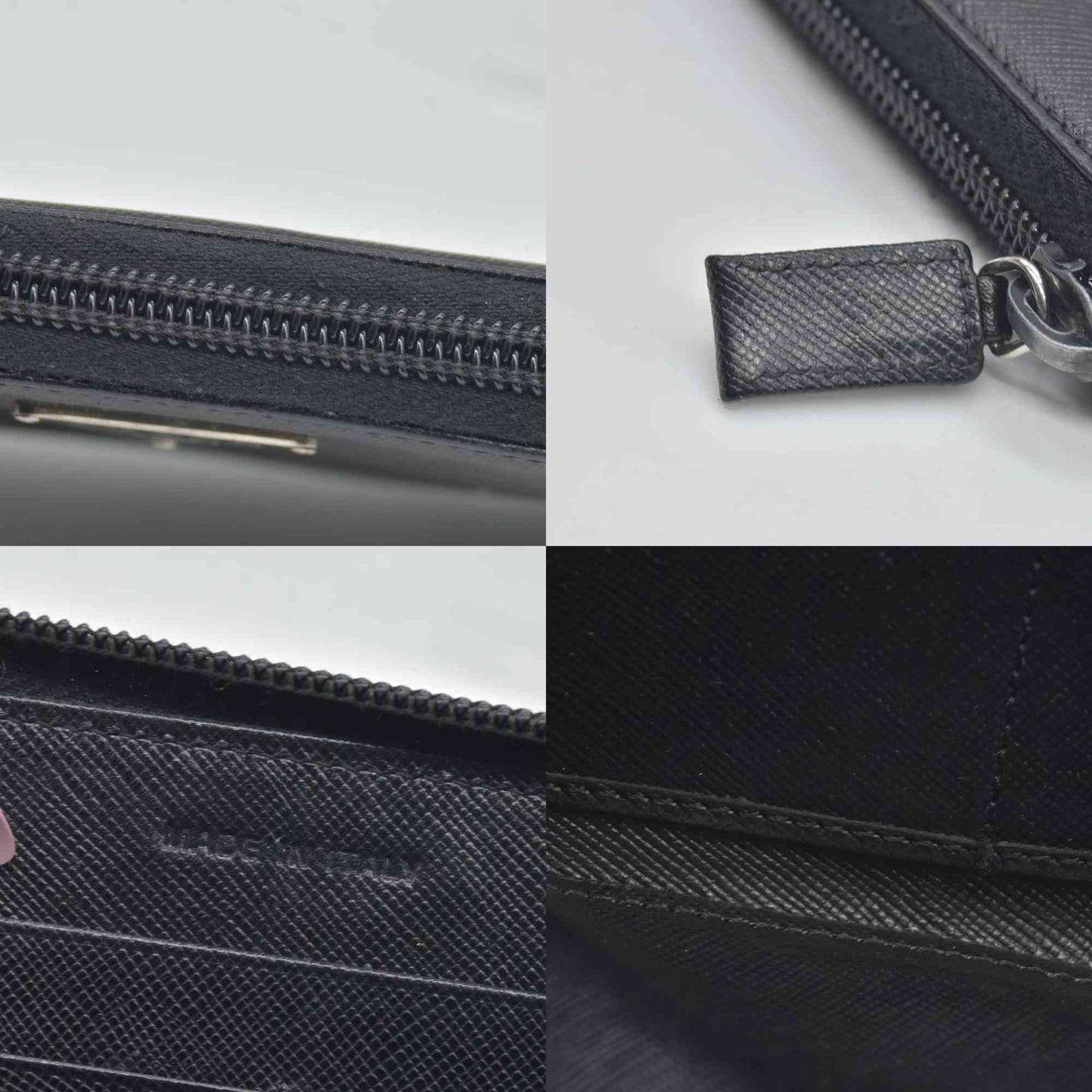 $1050 Prada Saffiano Triangle Zip Around Wallet Black CONSIGNMENT