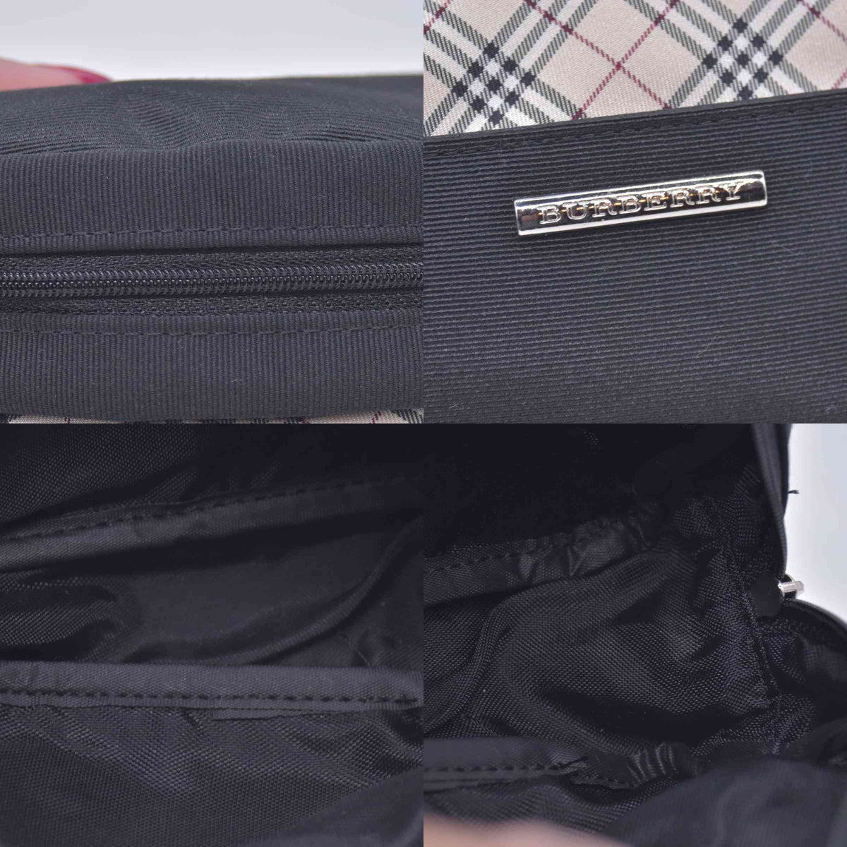 $380 BURBERRY Canvas & Check Nylon Cosmetic Pouch Black Beige CONSIGNMENT 10021232