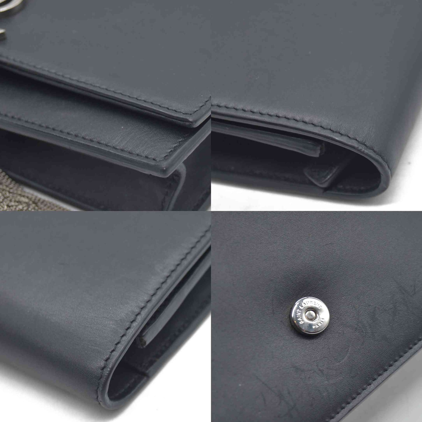 $2100 Saint Laurent Smooth Calfskin Classic Monogram Kate Tassel Chain Wallet Black