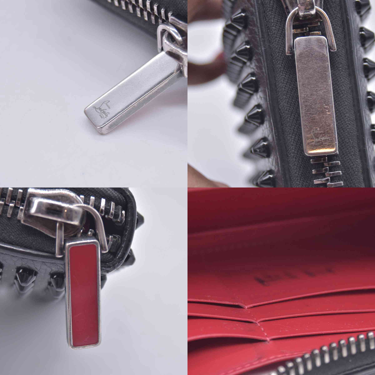 $950 Chrisitian M Panettone Grained Calf leather and Spikes Wallet Black CONSIGNMENT 10021286