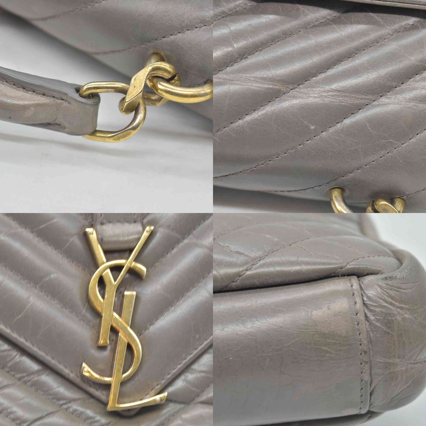 Saint Laurent Waxed Calfskin Matelasse Chevron Medium Monogram College Bag Fog Gray