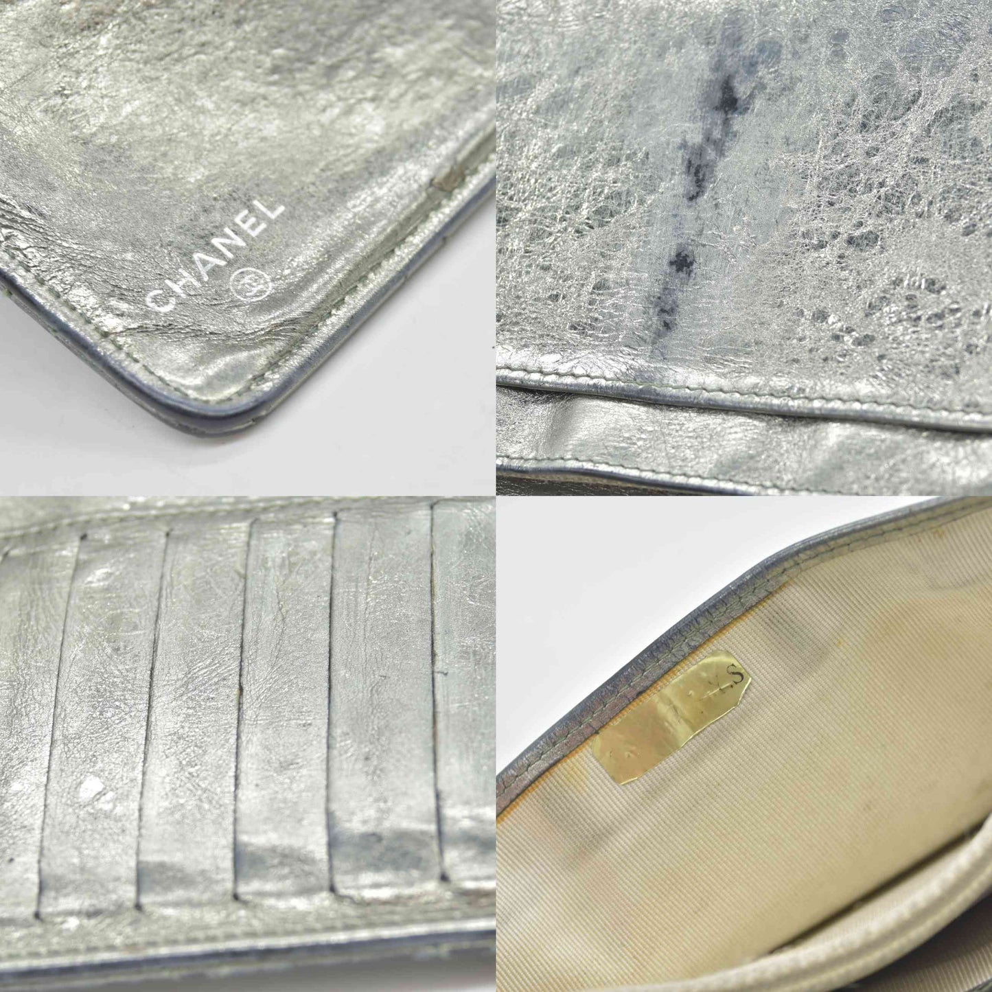 $950 2008 Chanel Lambskin Quilted 2.55 Flap Long Bifold Wallet Silver