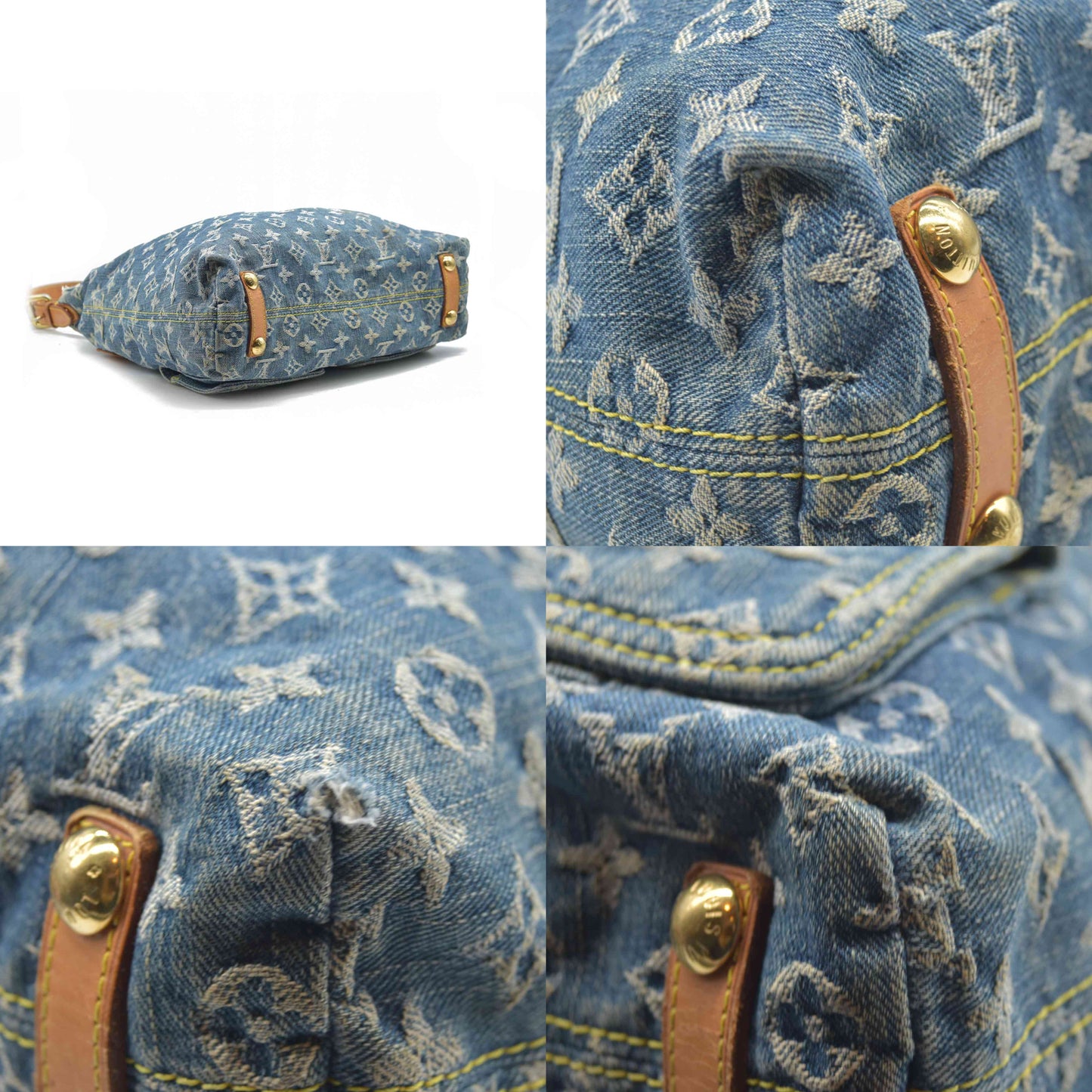 $2280 Louis Vuitton Denim Baggy GM Blue DAMAGED CONSIGNMENT 2005