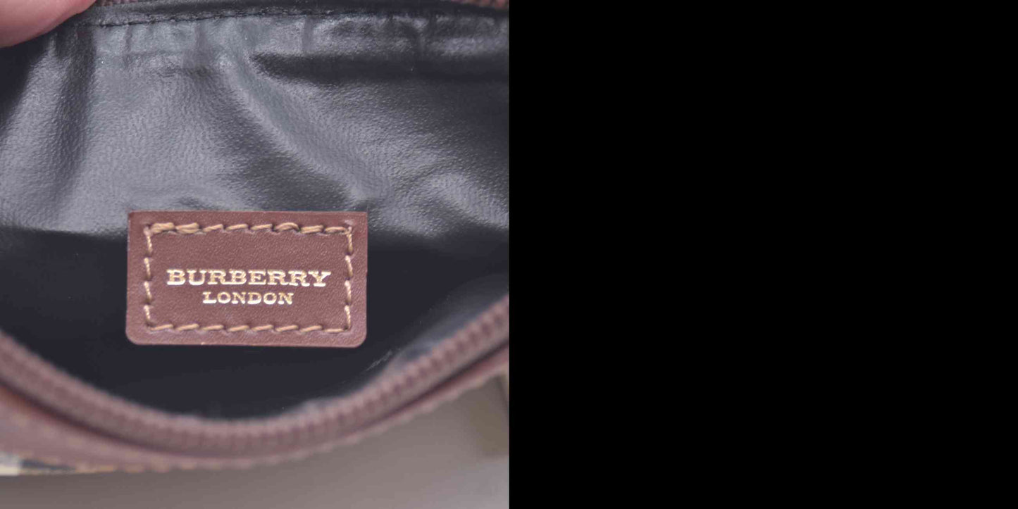 $595 Burberry Small Check Travel Pouch Archive Beige Briar Brown CONSIGNMENT
