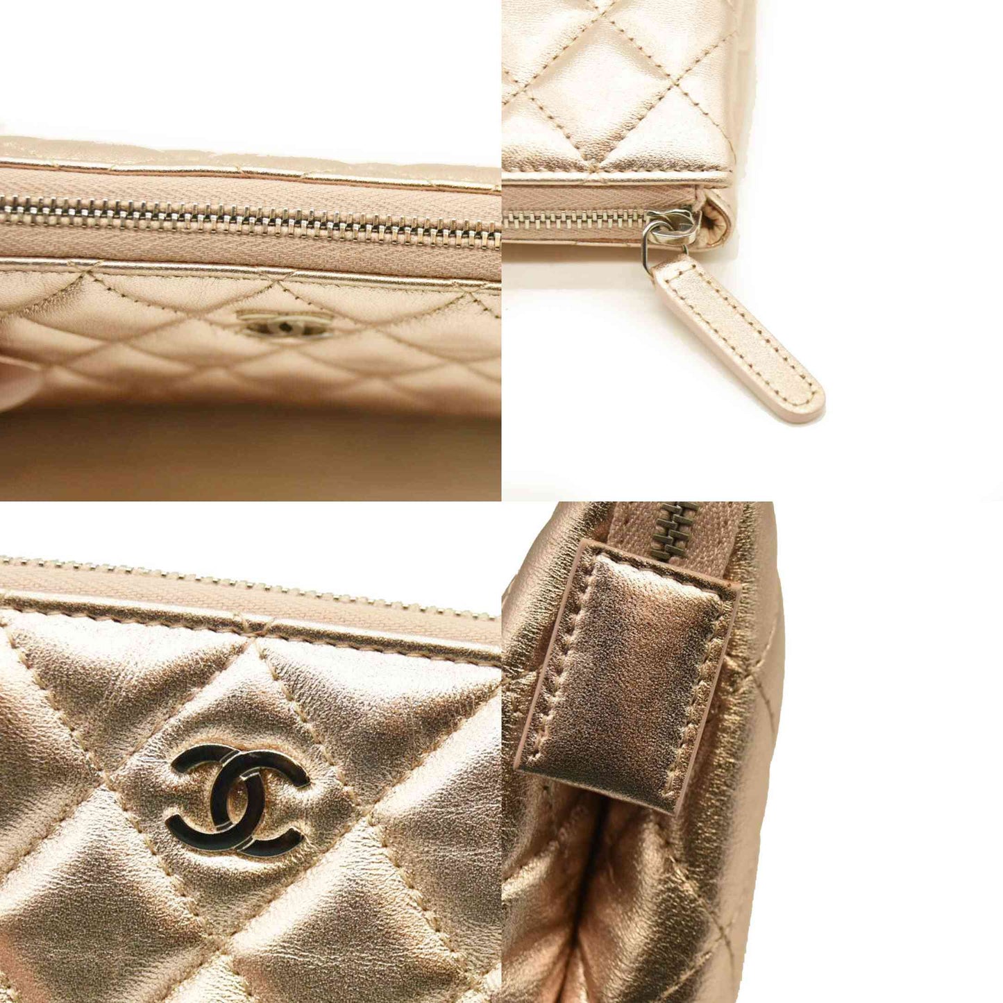 Chanel  Metallic Lambskin Quilted Cosmetic Pouch Gold