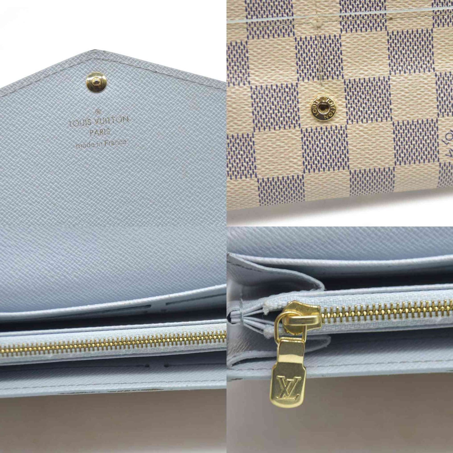 $830 Louis Vuitton Bleu Olympe Damier Azur Canvas Sarah NM3 Wallet