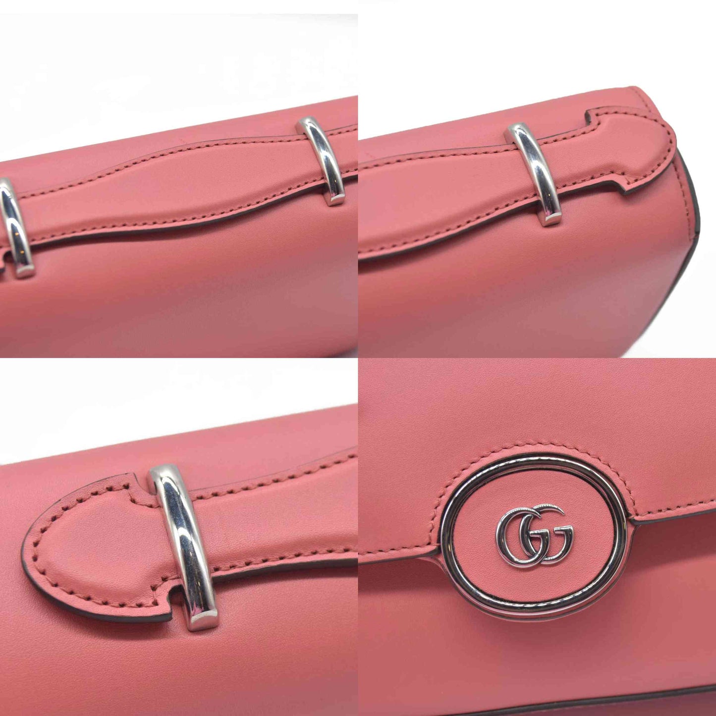 $2980 Gucci Senna Calfskin Petite GG Top Handle Shoulder Bag Pink