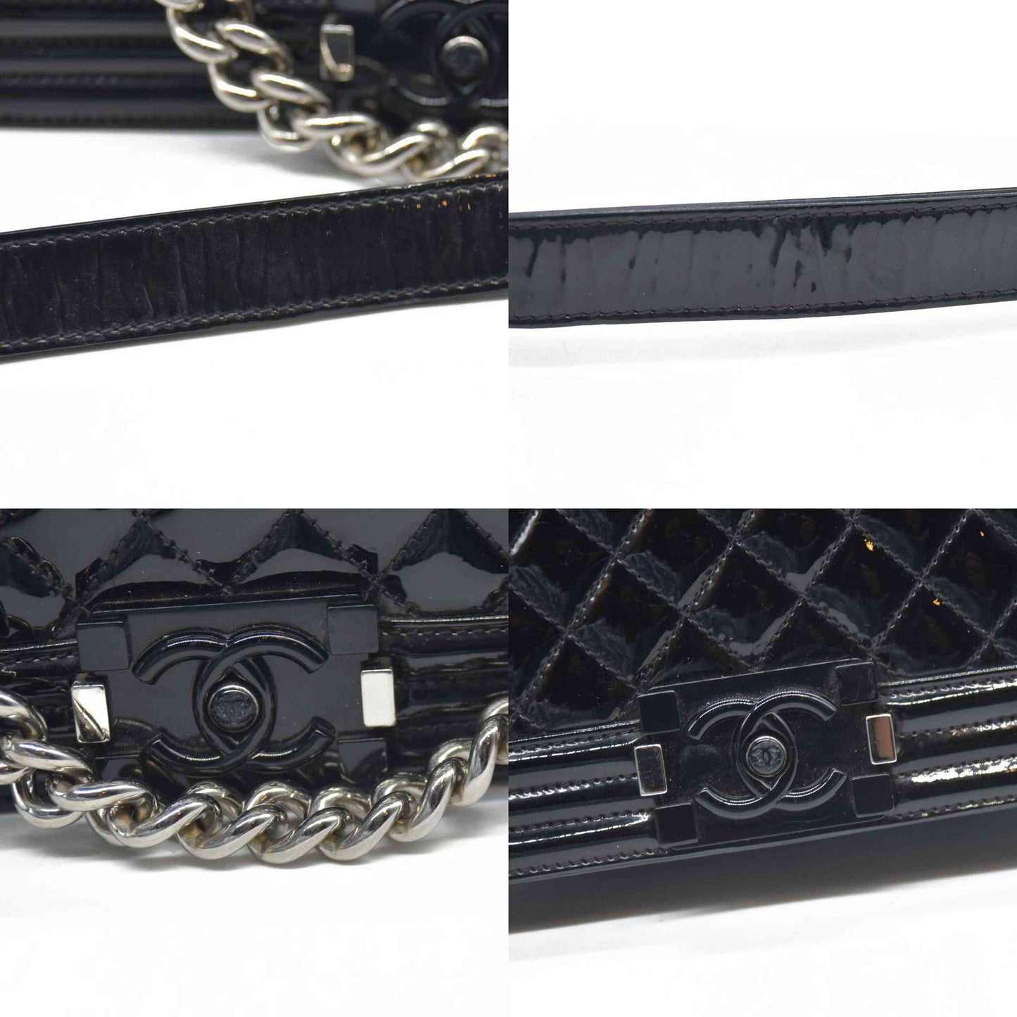 Chanel  Patent Calfskin Quilted Medium Plexiglass Boy Flap Black