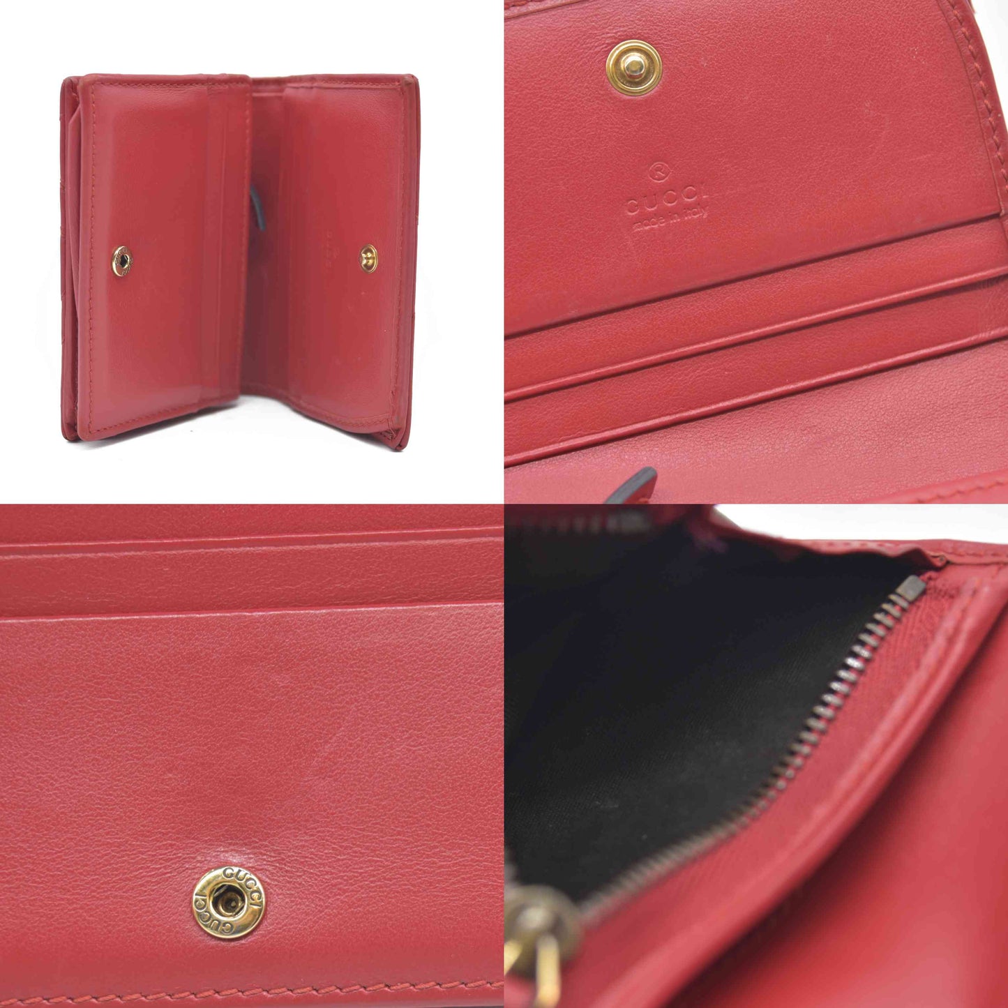 AUCTION $540 GUCCI GG Marmont Quilted Leather Bifold Wallet Red