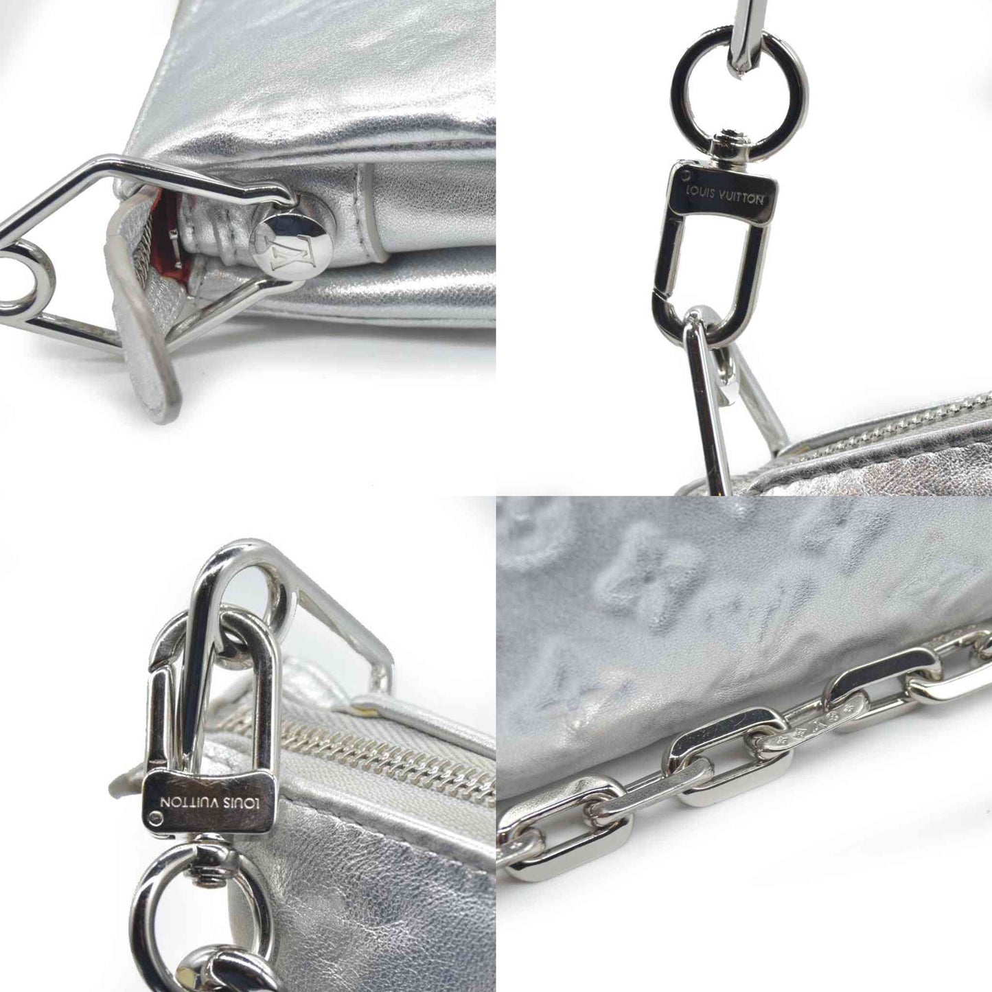 $4800 Louis Vuitton Metallic Lambskin Embossed Monogram Coussin PM Silver