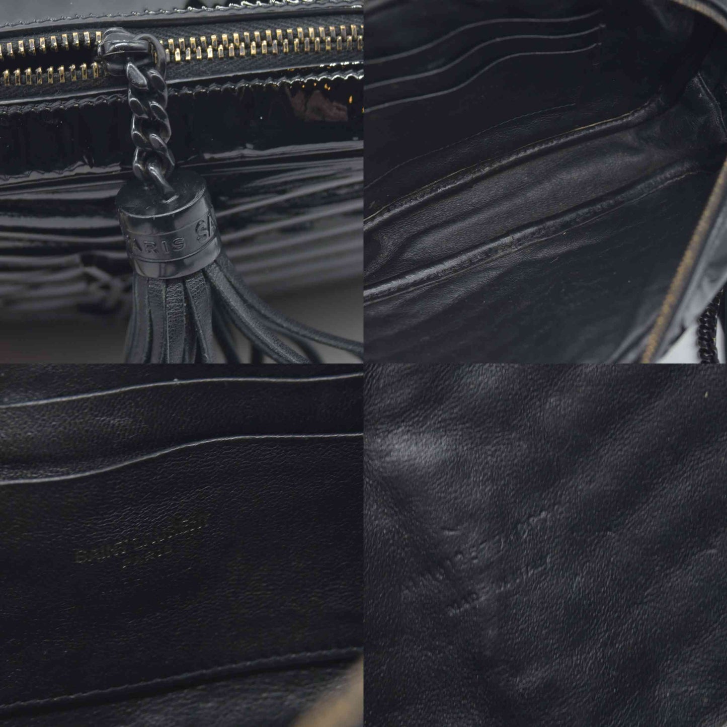 $1690 Saint Laurent Patent Leather Matelasse Monochrome Monogram Mini Lou Camera Bag Black