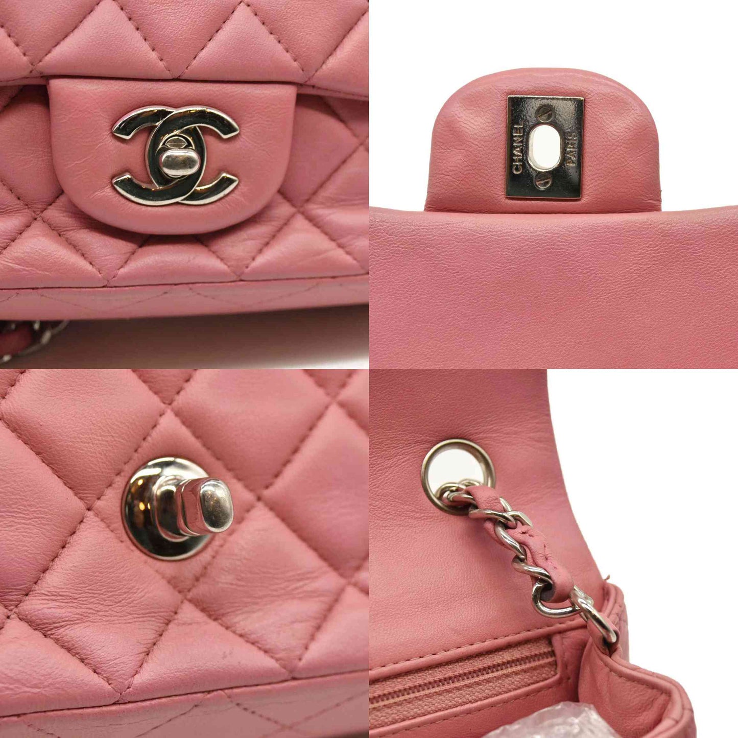 Chanel  Lambskin Quilted Mini Rectangular Flap Pink 18*