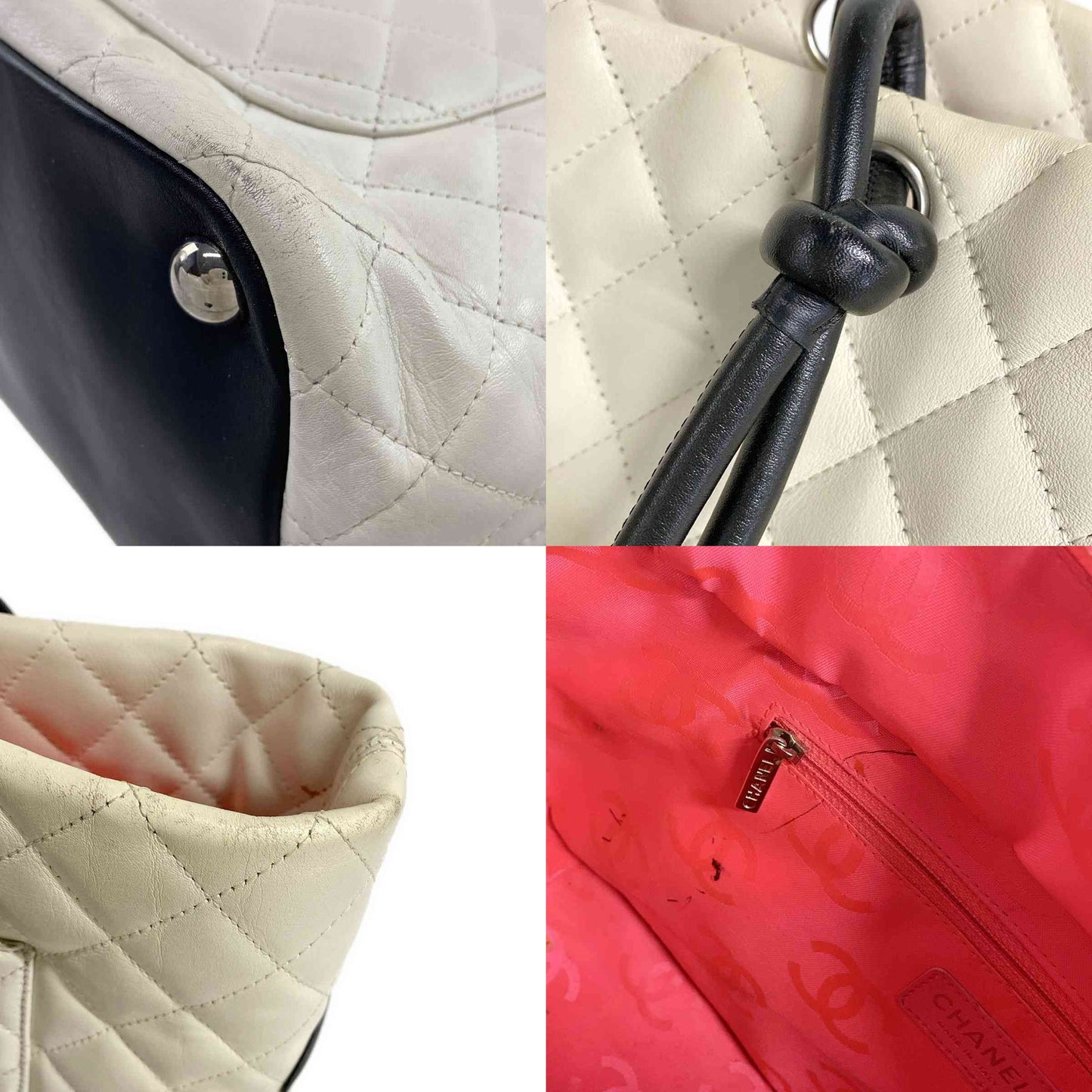 Chanel  Calfskin Quilted Large Cambon Tote White Black 10*