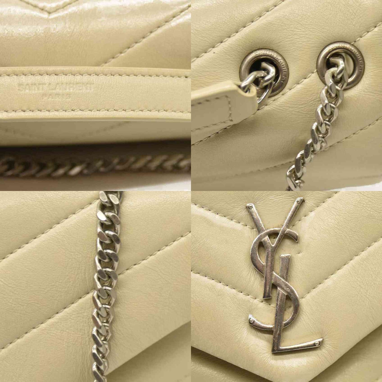 Saint Laurent  Calfskin Y Quilted Monogram Small Loulou Chain Satchel Blanc Vintage