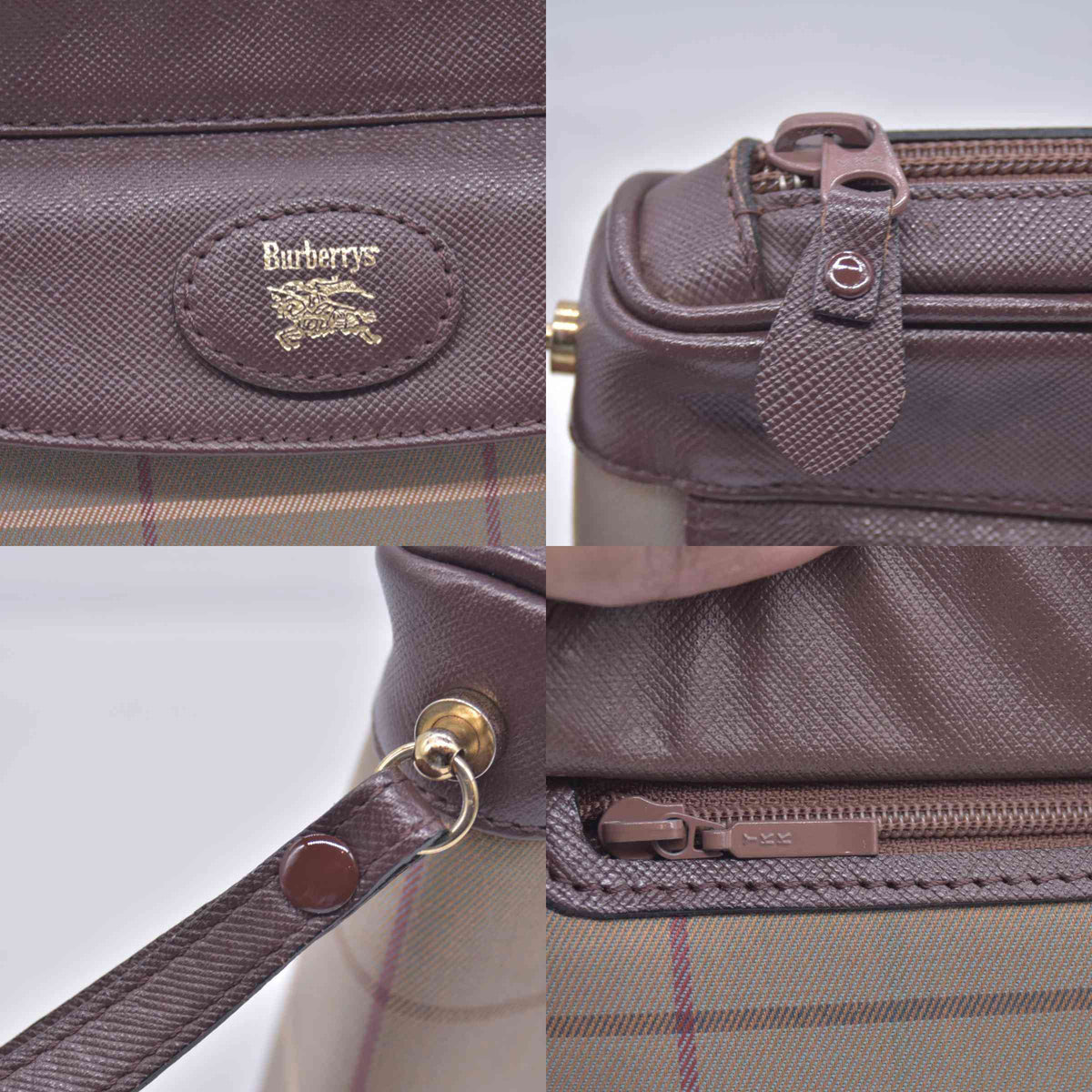 $550 Burberry Vintage Burberrys Check Canvas & Leather Wristlet Pouch CONSIGNMENT 10021044