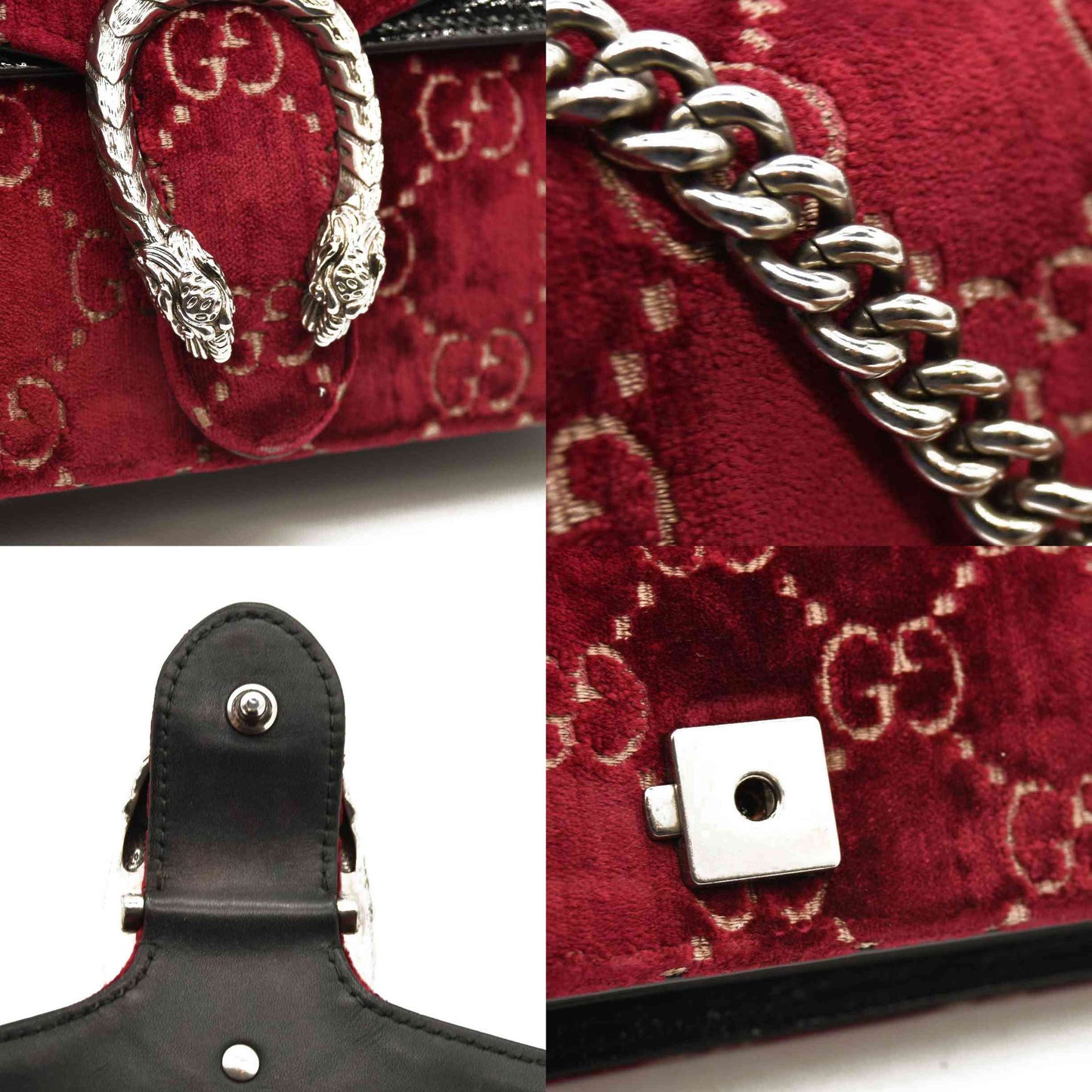 Gucci  Velvet Skipper Crystal GG Monogram Small Dionysus Shoulder Bag Red Cipria Black Black Diamond