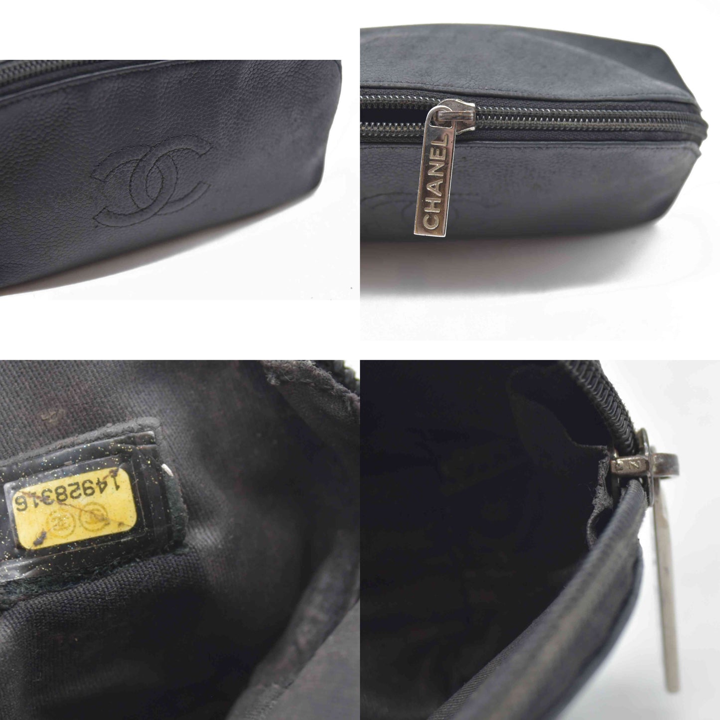 $1000 2011 Chanel Caviar Timeless CC Cosmetic Pouch Bag Black