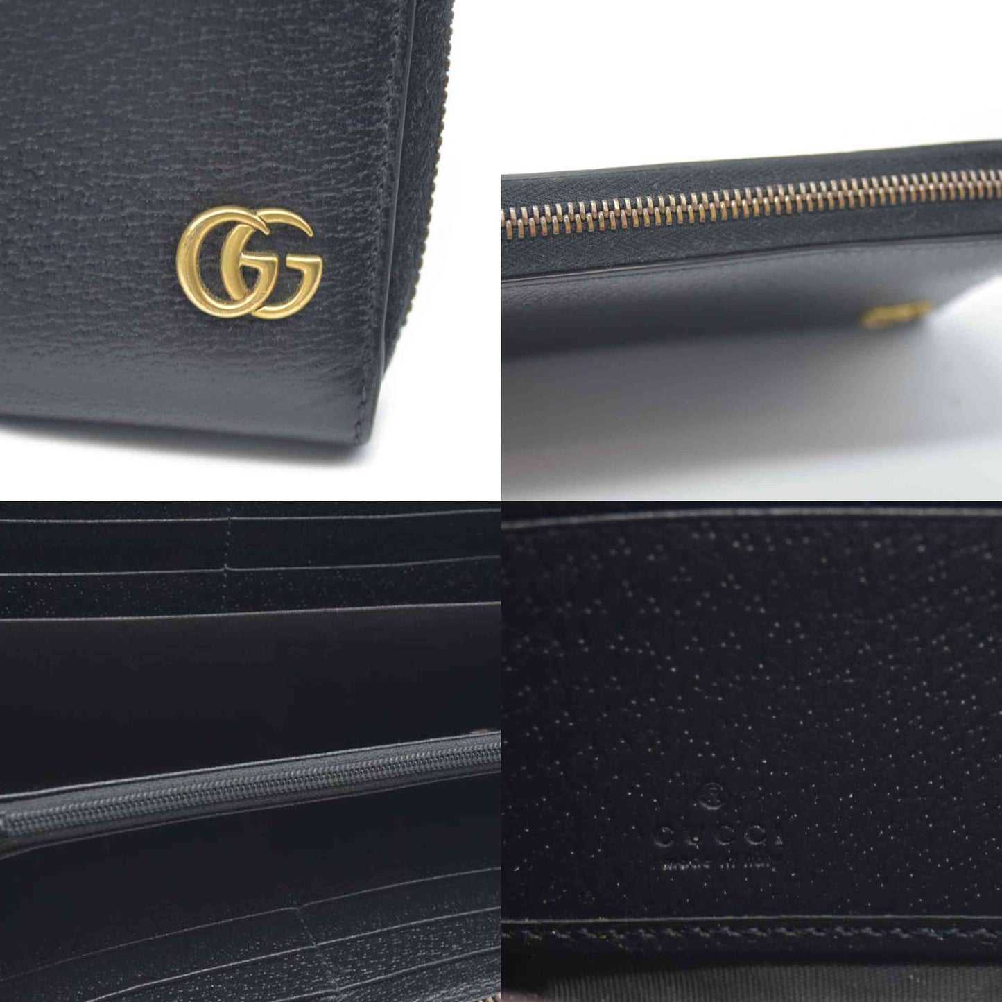 GUCCI GG Marmont Leather Zip Around Long Wallet Black