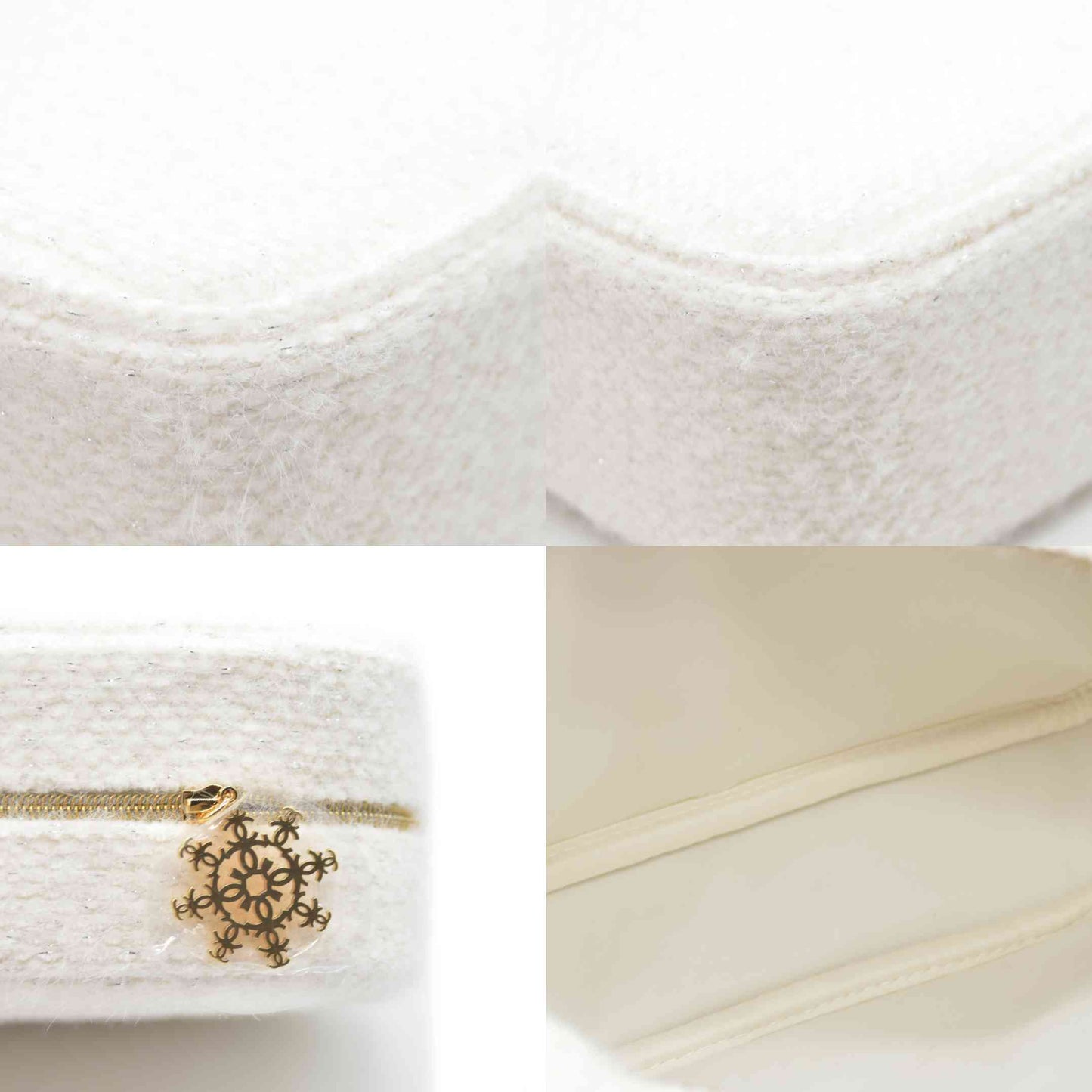 Chanel Beauty Cosmetic Pouch White Tweed Gold 2024