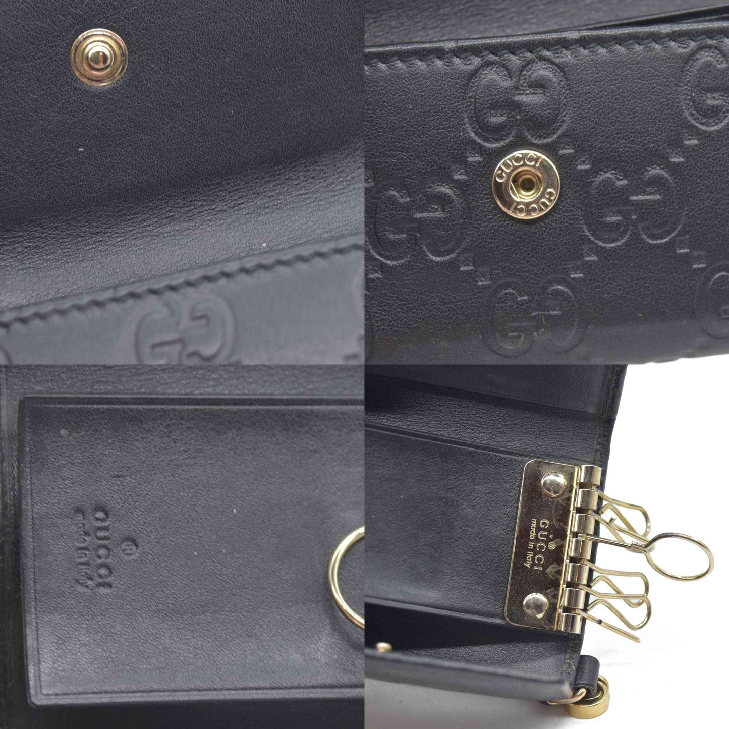 GUCCI Ssima Interlocking G GG Logo Leather 6 Rings Key Case Black