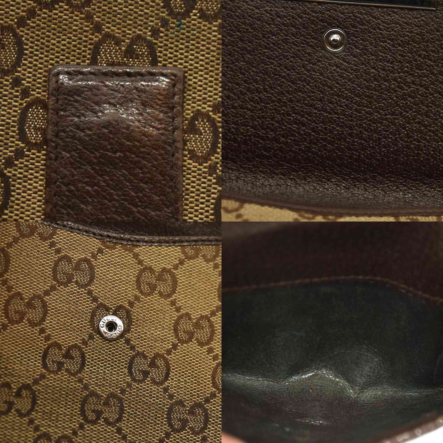 GUCCI GG Logo Canvas Leather Bifold Wallet Beige