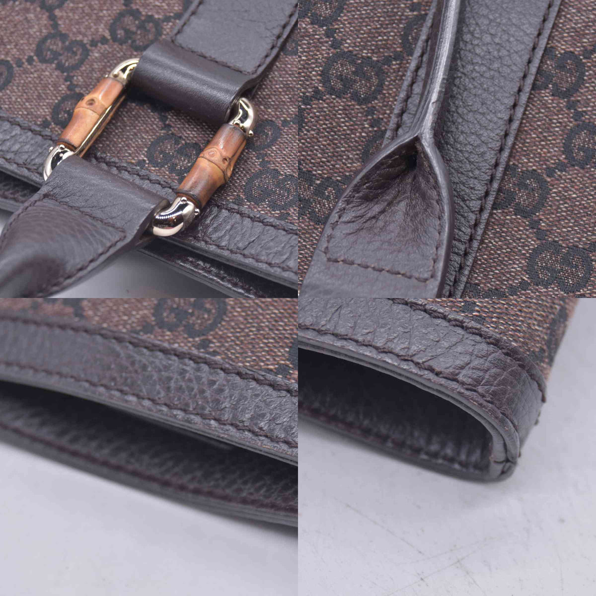 $1450 GUCCI GG Canvas Bamboo Ring Handle Tote Bag Brown CONSIGNMENT 10021346
