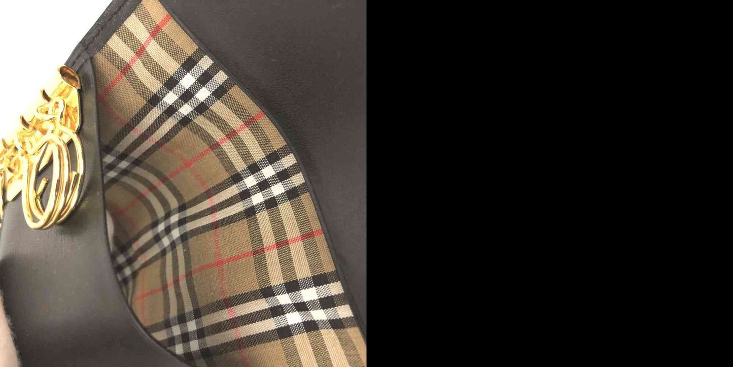 $280 Burberry House Check Leather 3 Ring Key Case Black