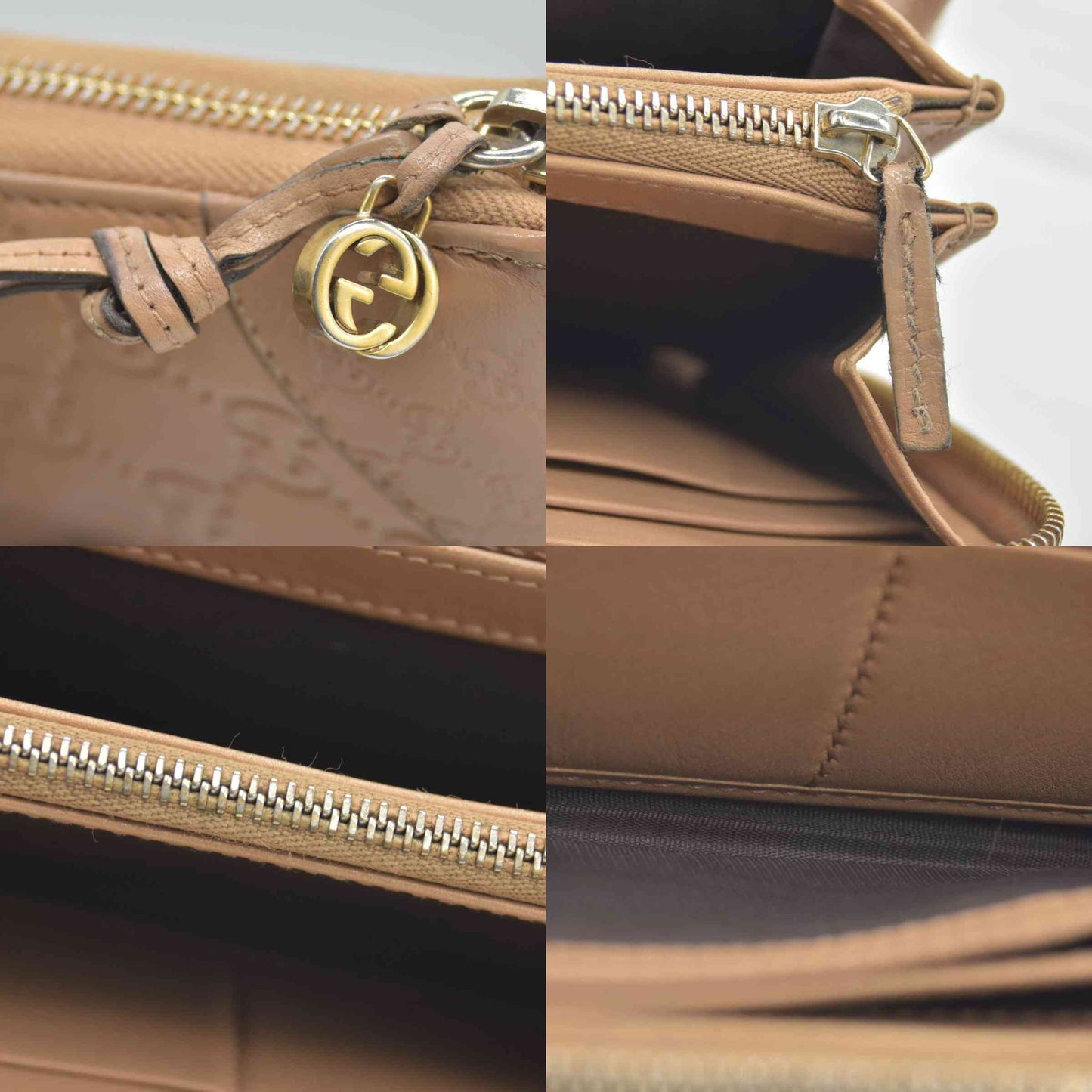 $820 Gucci Guccissima Signature Microguccissima Bree Zip Around Wallet Beige CONSIGNMENT