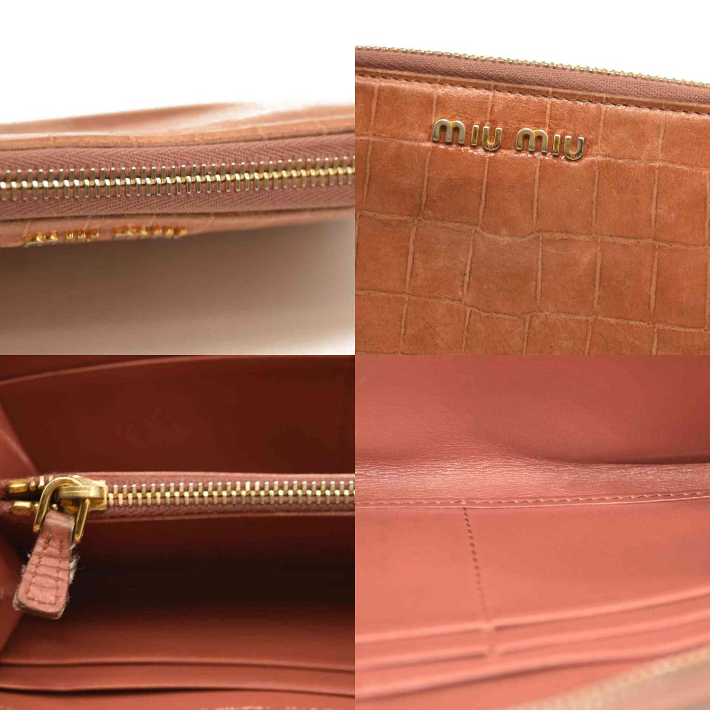 Miu Miu  Vernice Crocodile Embossed Calfskin Zip Around Wallet Cipria