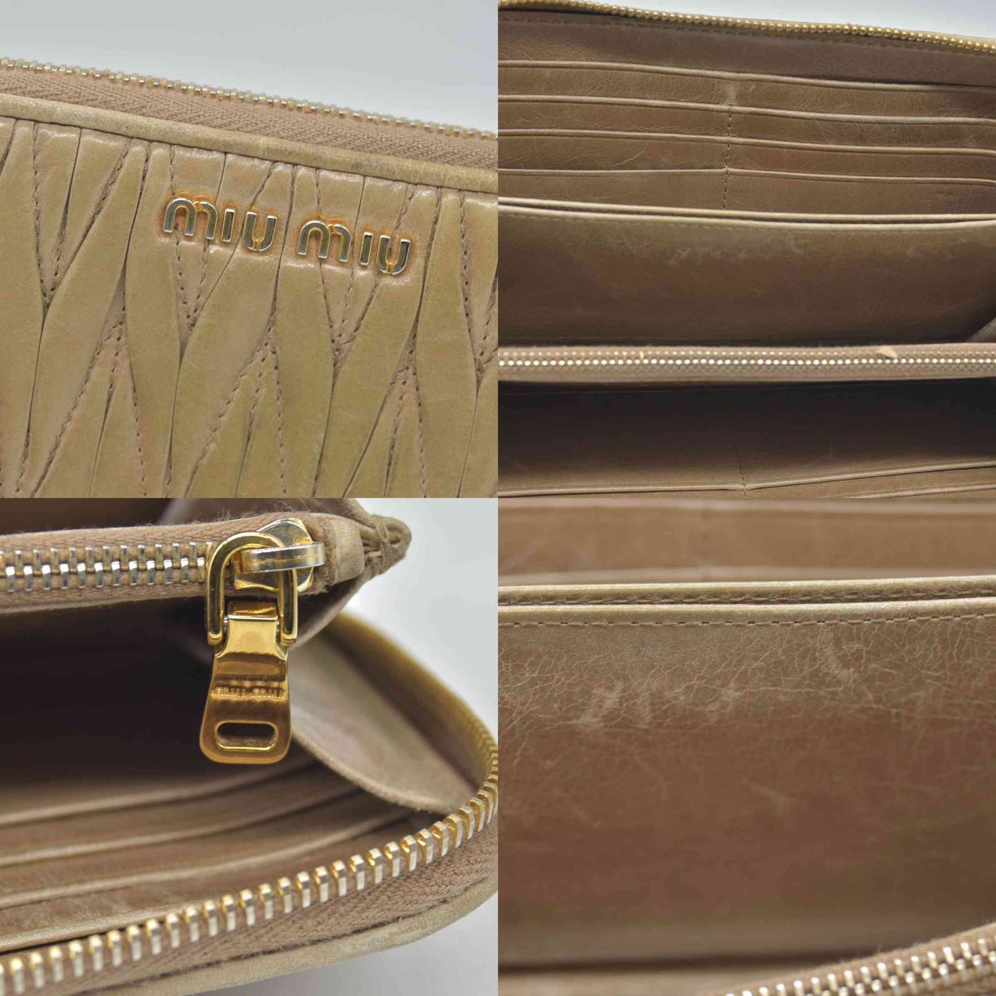 $1020 Miu Miu Matelasse Zip Around Wallet Cammeo CONSIGNMENT
